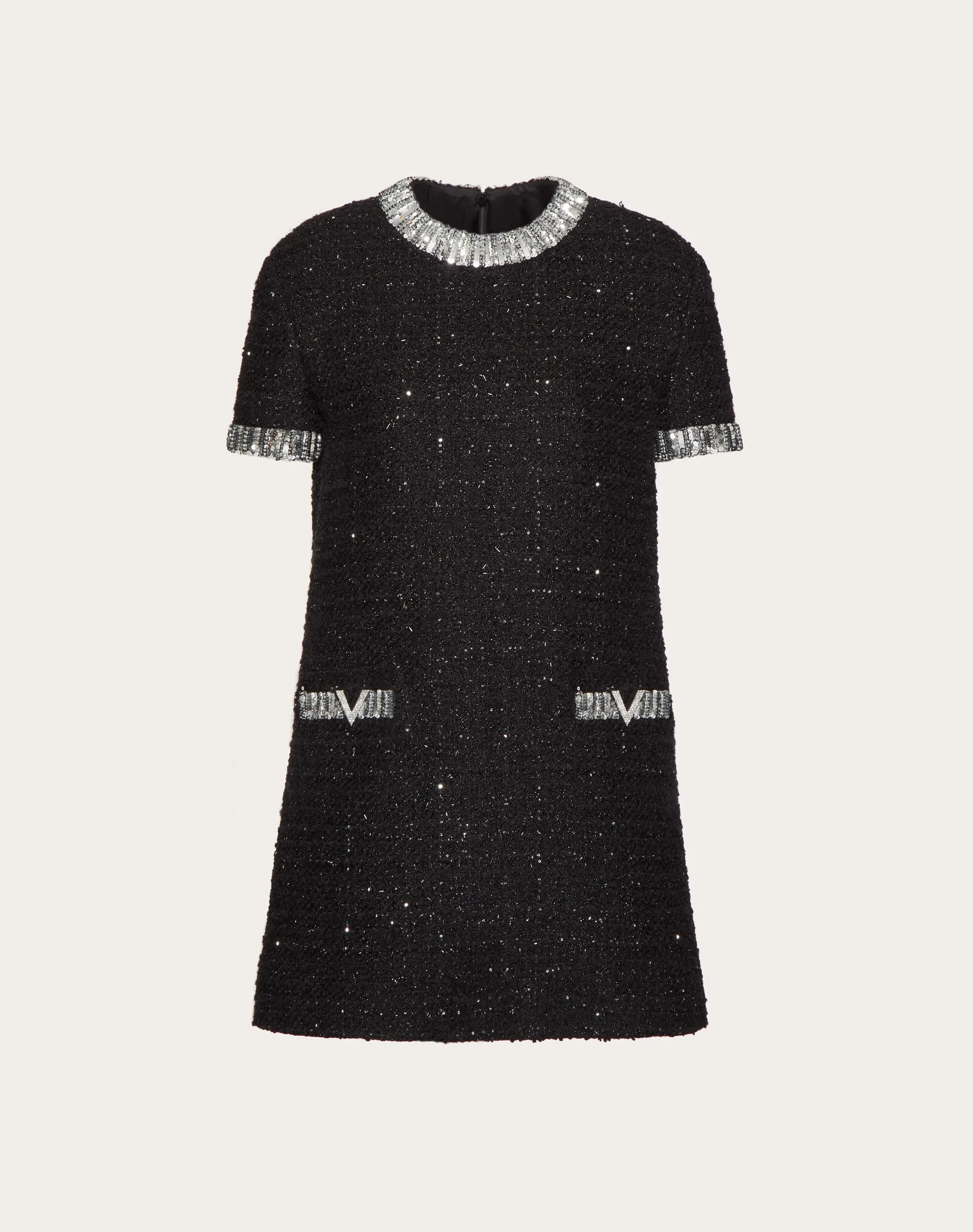 ABITO CORTO IN GLAZE TWEED RICAMATO