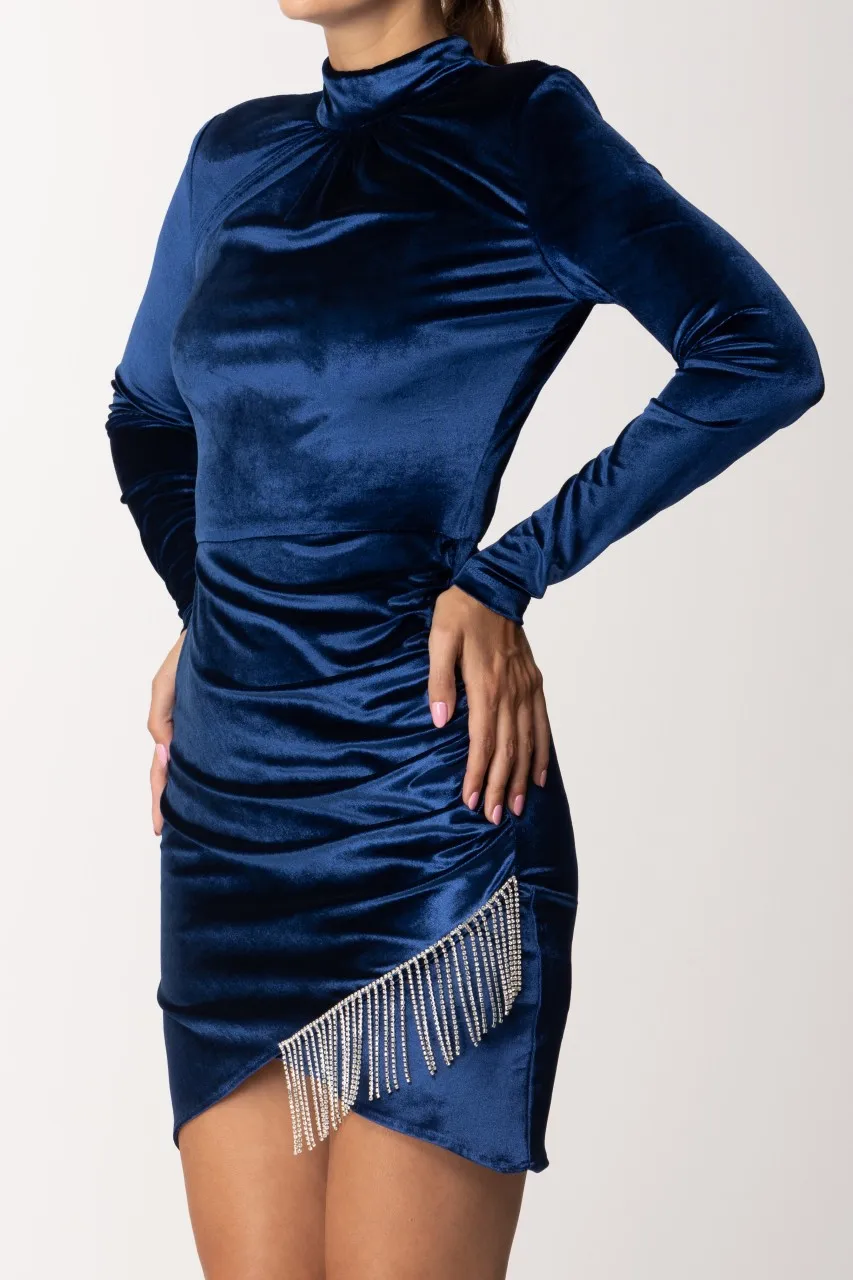Abito mini in velluto con frange in strass Blu