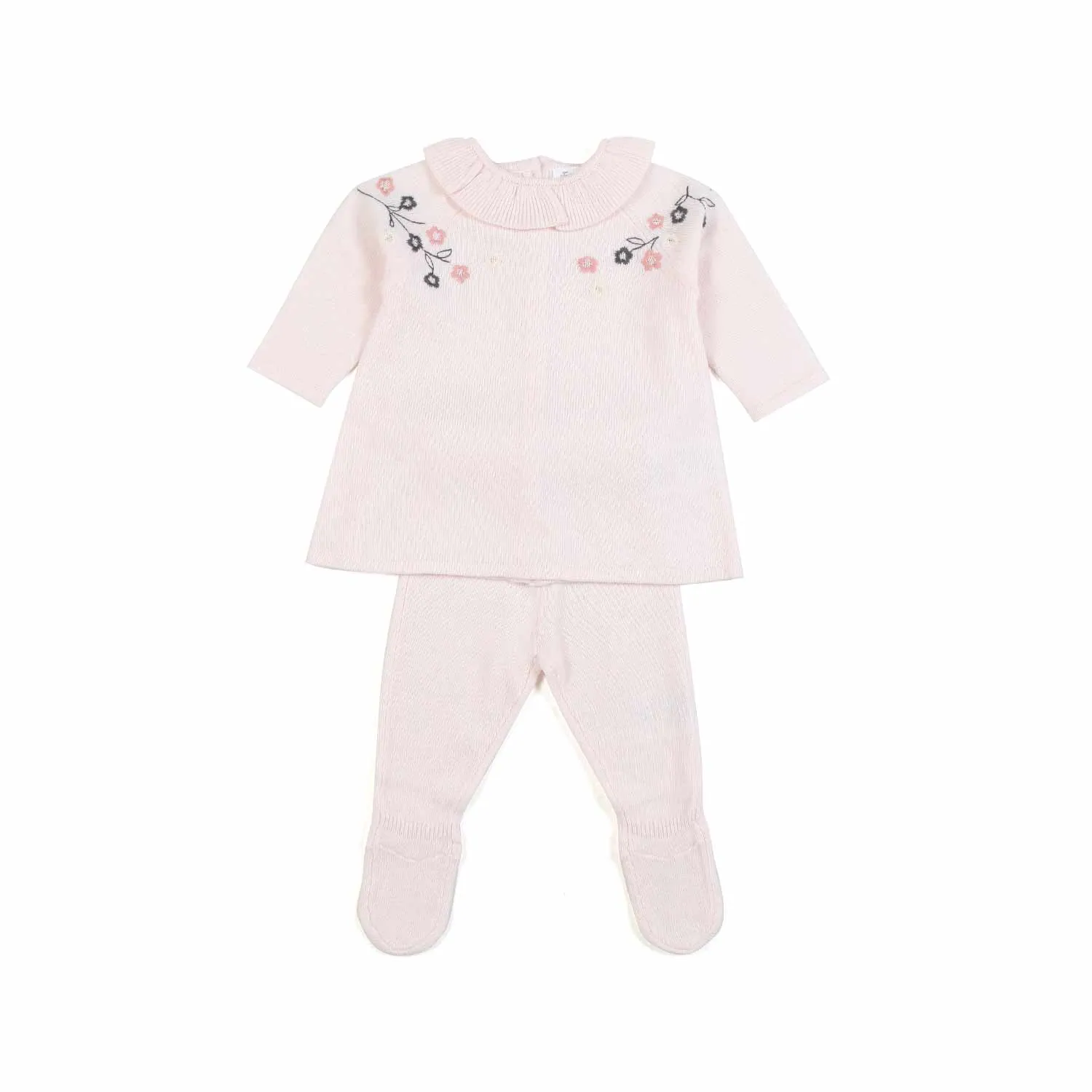Abito Misto Lana Rosa Pallido Con Leggings Neonata