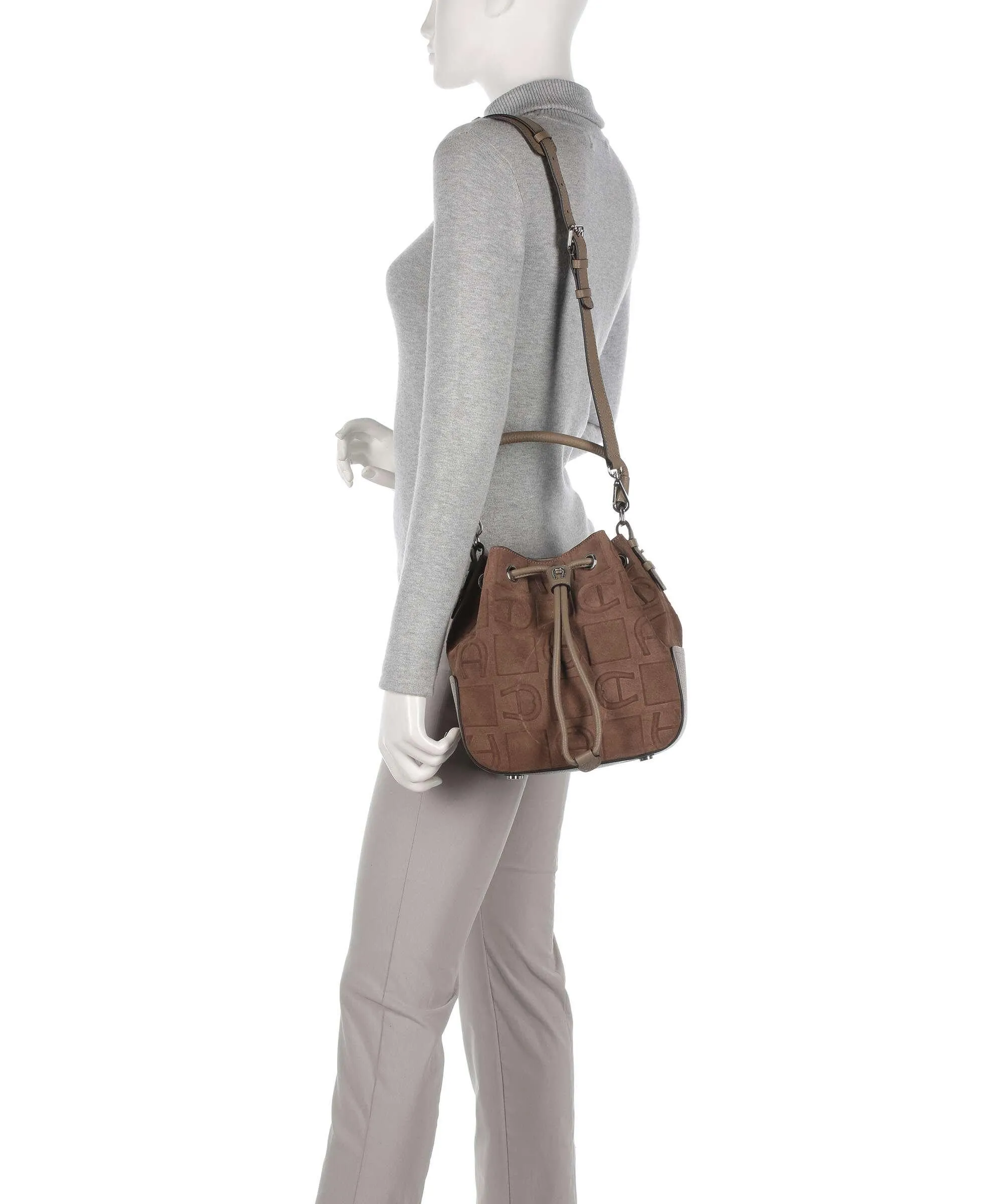  Aigner Estella M Borsa a secchiello pelle scamosciata taupe  