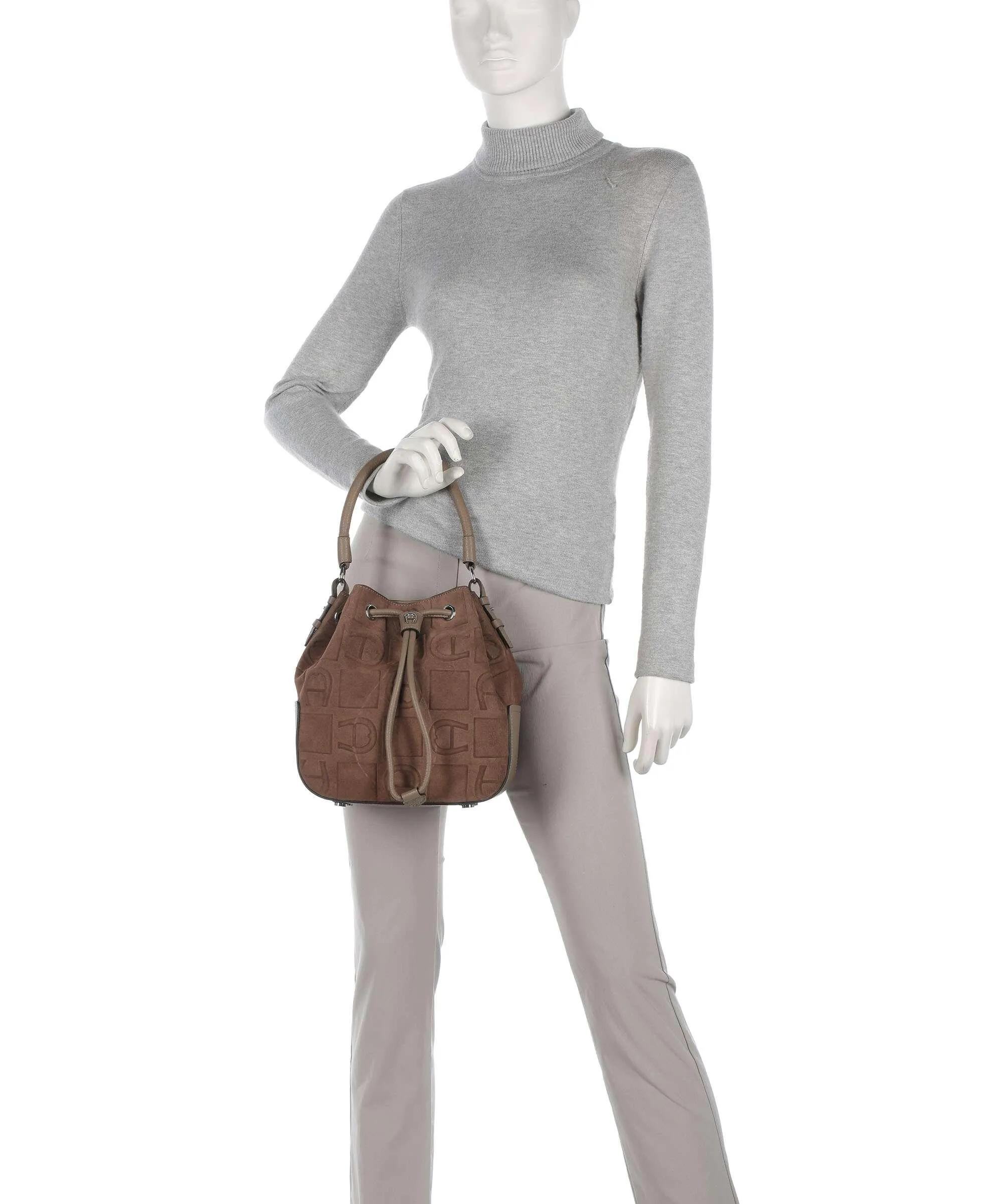  Aigner Estella M Borsa a secchiello pelle scamosciata taupe  