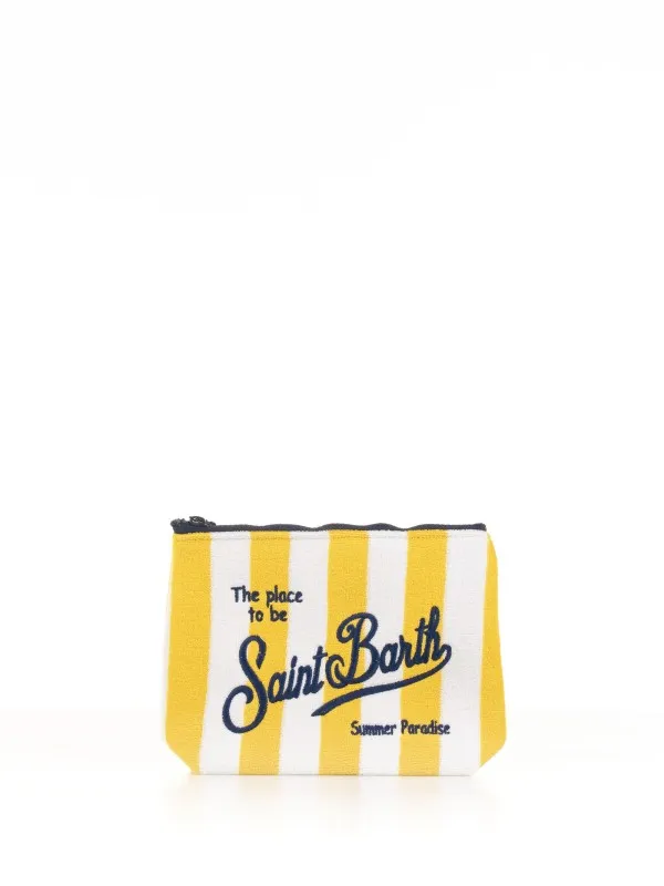 Aline Terry clutch bag with white yellow stripes