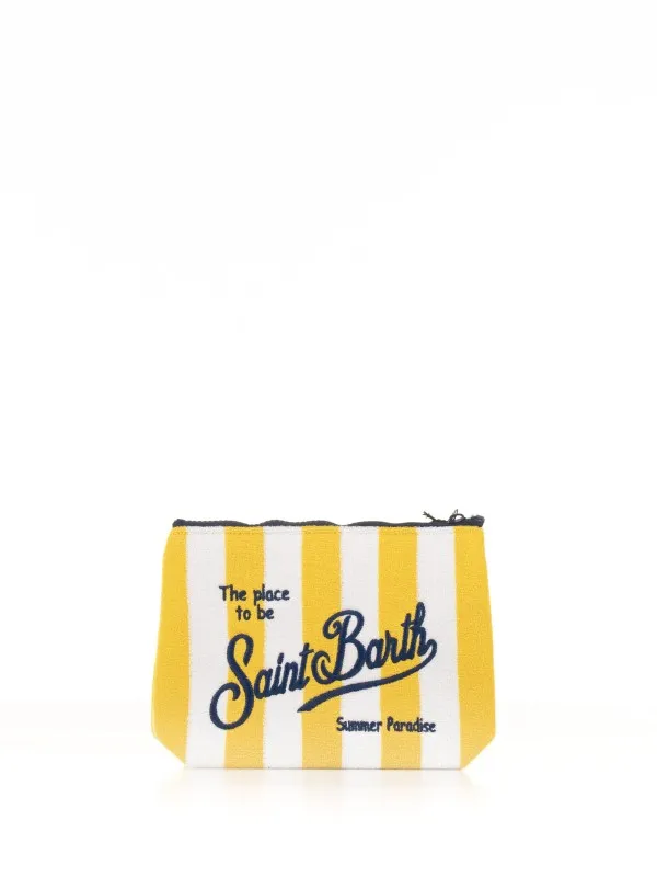 Aline Terry clutch bag with white yellow stripes