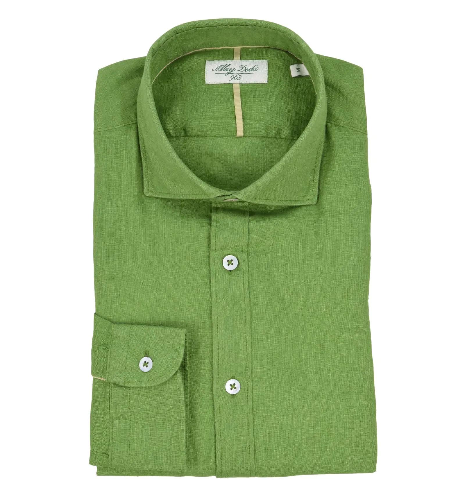 ALLEY DOCKS 963 uomo camicia verde 100% lino AU24S02CA PESTO GREEN