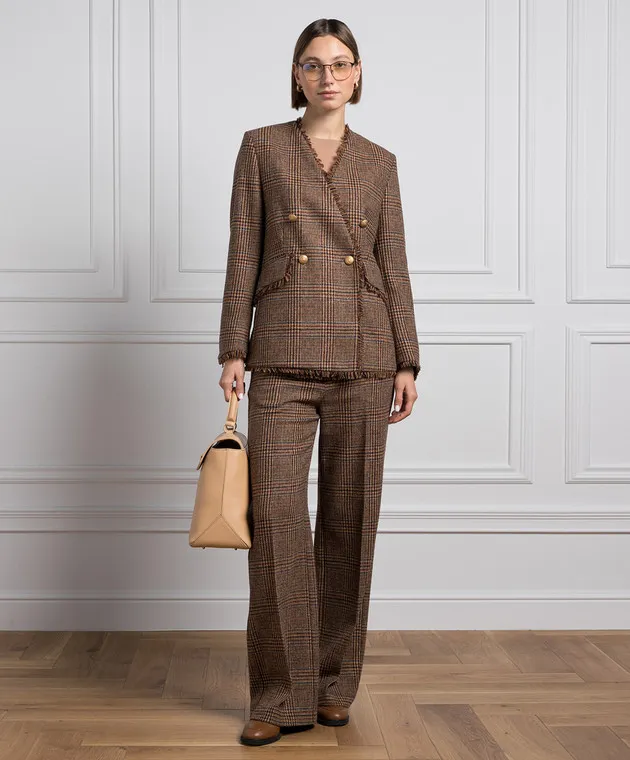 Ballantyne Pantaloni in lana a quadri marroni BLT154KWL02