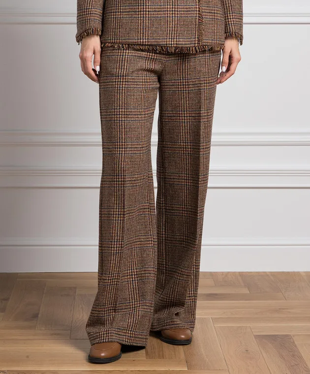 Ballantyne Pantaloni in lana a quadri marroni BLT154KWL02