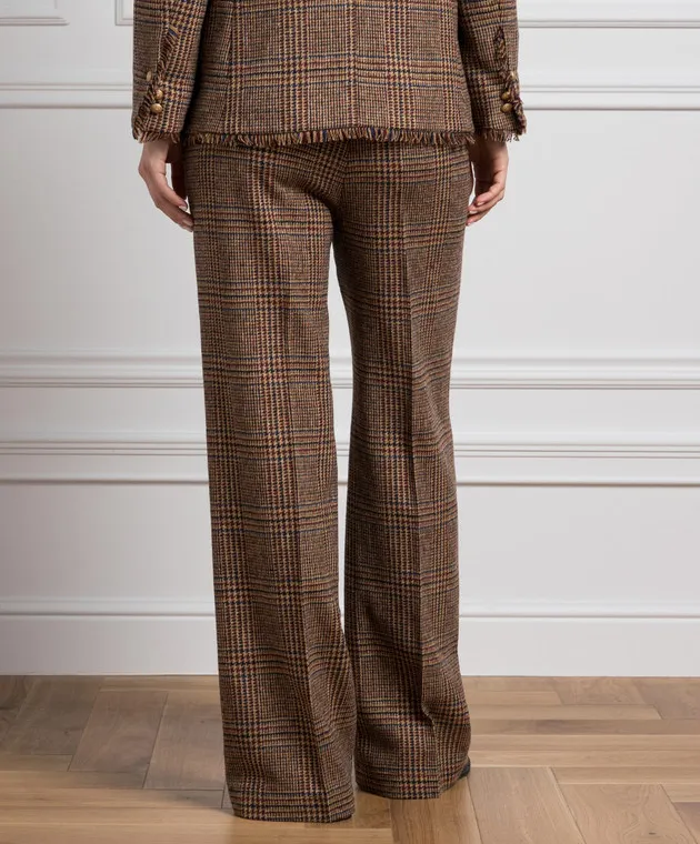 Ballantyne Pantaloni in lana a quadri marroni BLT154KWL02