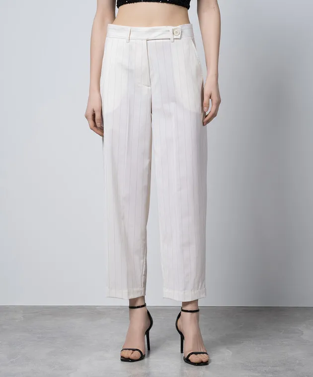 Ballantyne Pantaloni in lana a righe beige BLT175GWR01