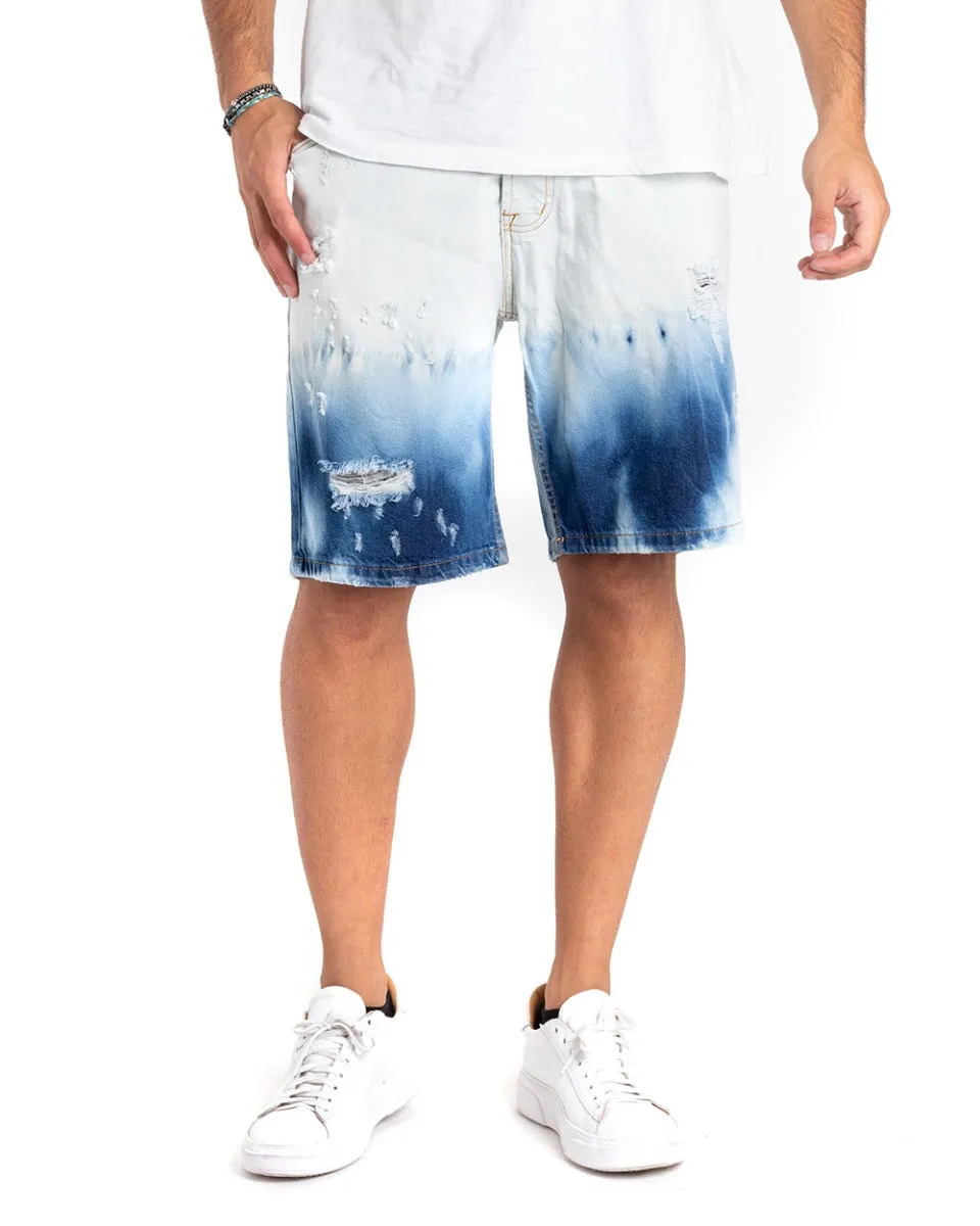 Bermuda Pantaloncino Uomo Corto Jeans Slavato Bicolore Bianco Denim GIOSAL-PC1860A