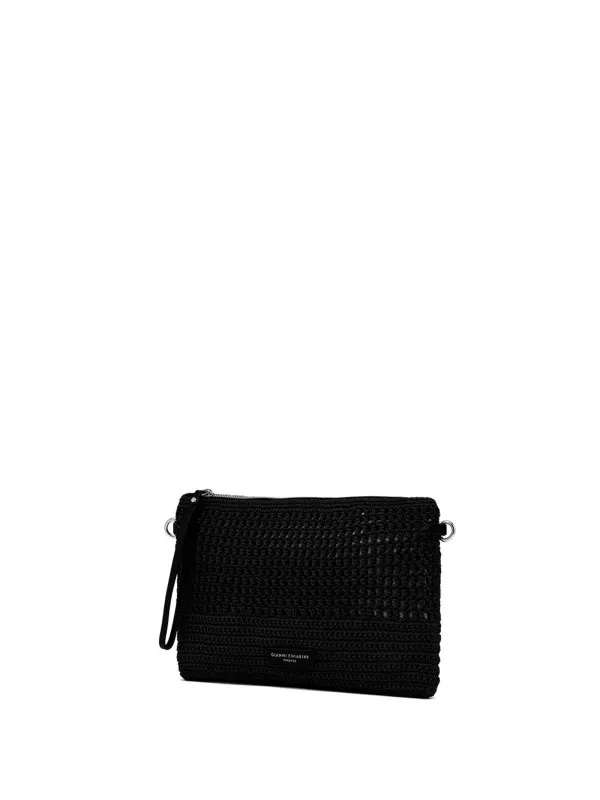Black Victoria clutch bag in crochet fabric