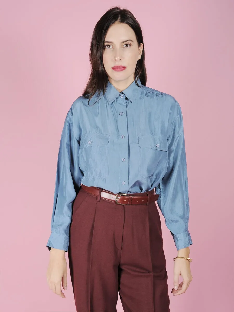 Camicia casual azzurra in seta