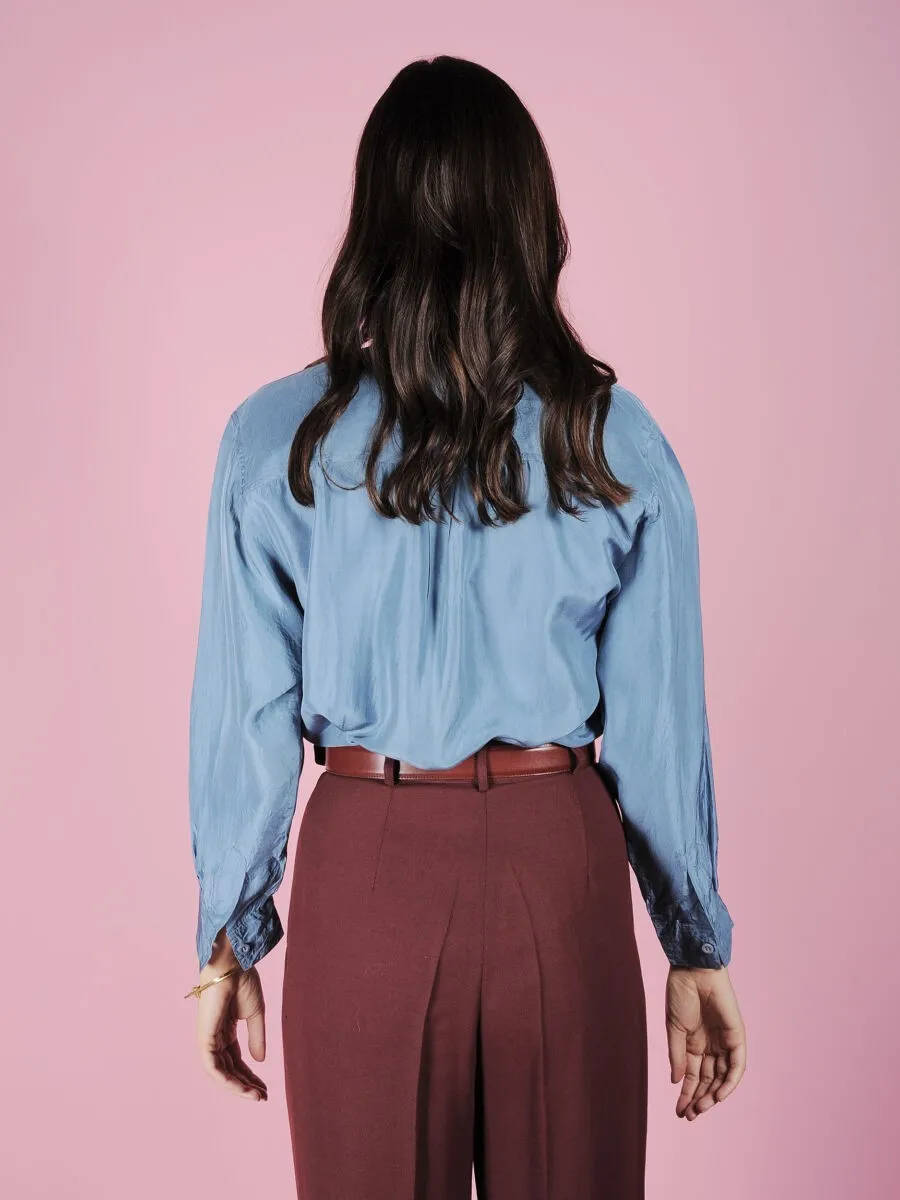 Camicia casual azzurra in seta