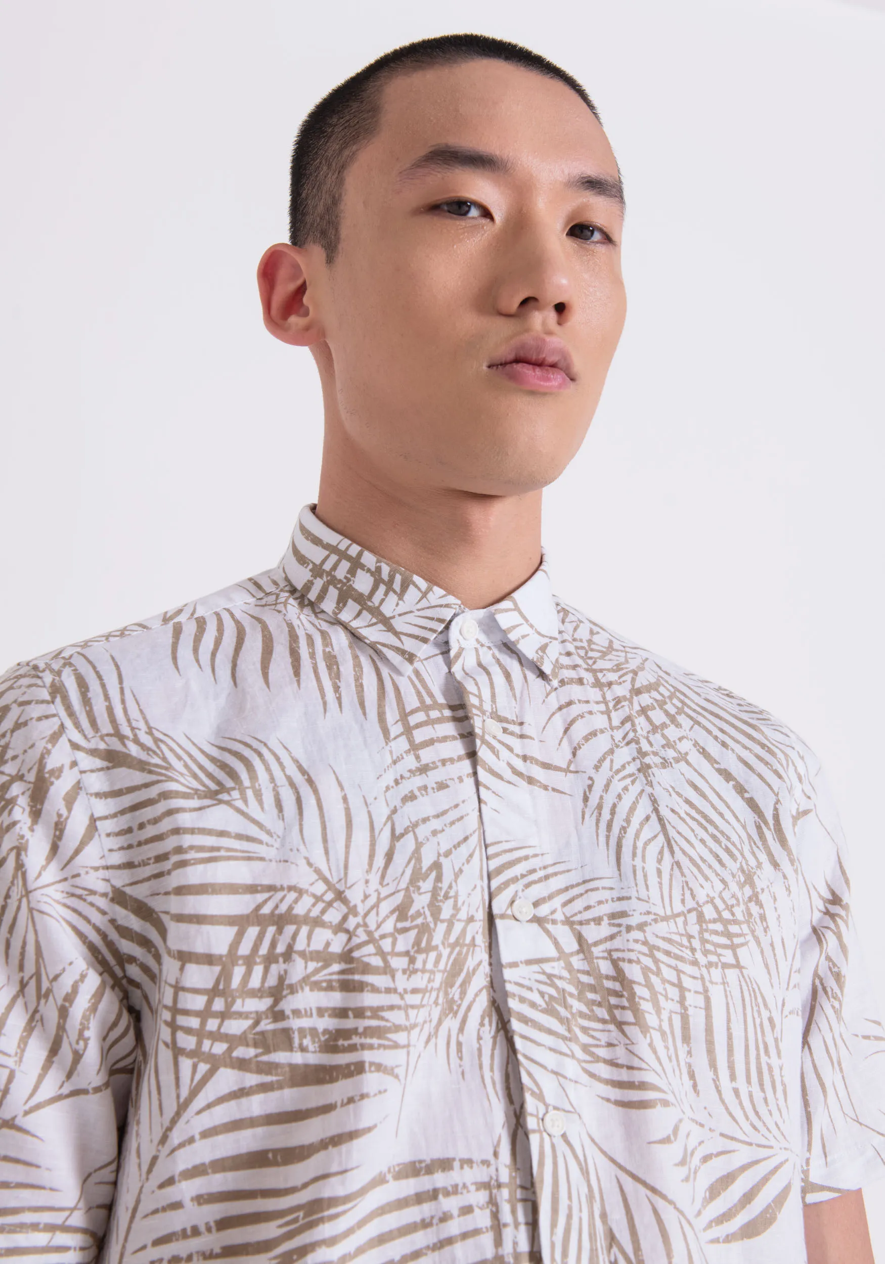 CAMICIA REGULAR STRAIGTH FIT “BARCELONA” IN MISTO LINO STAMPATO