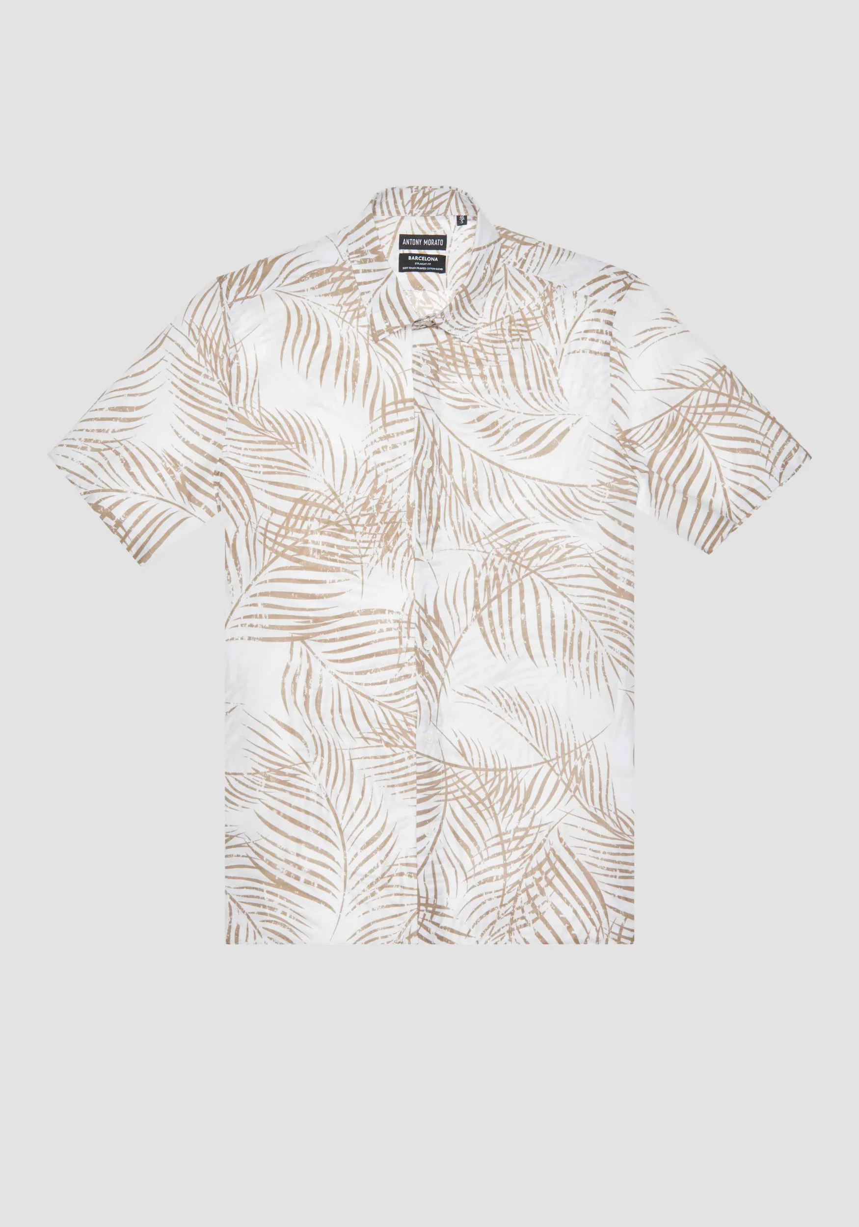 CAMICIA REGULAR STRAIGTH FIT “BARCELONA” IN MISTO LINO STAMPATO