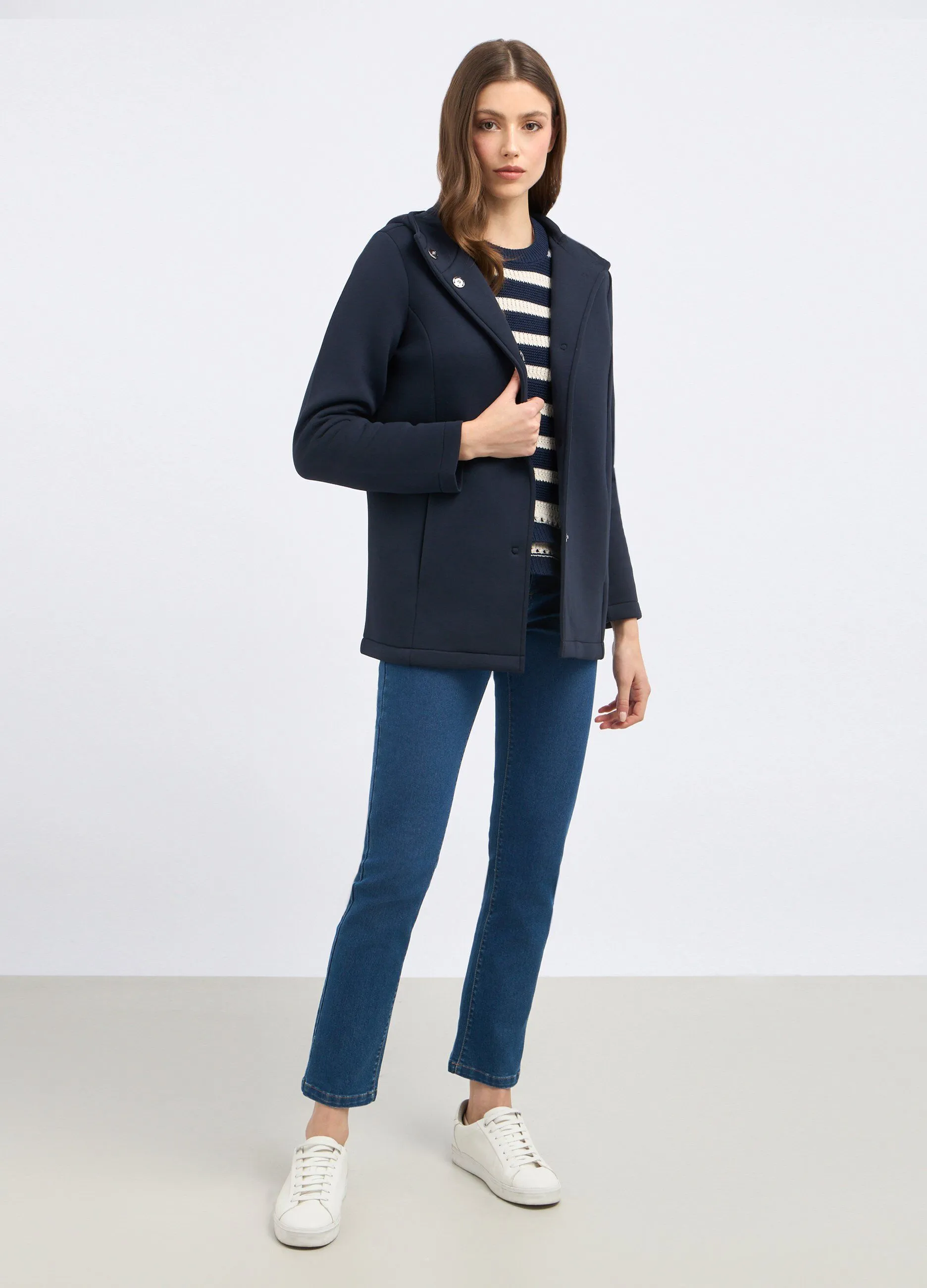Cappotto con cappuccio in neoprene donna