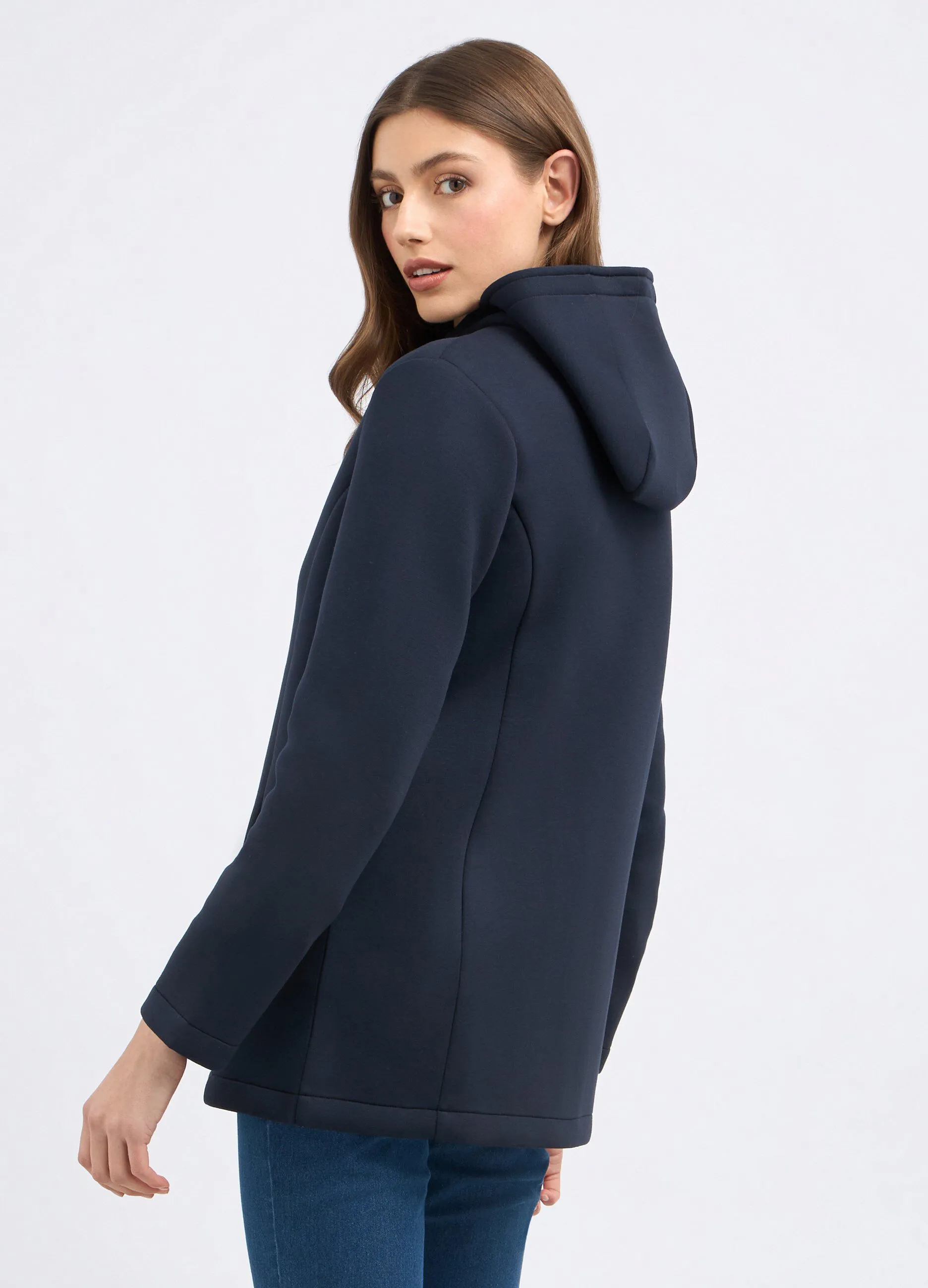 Cappotto con cappuccio in neoprene donna