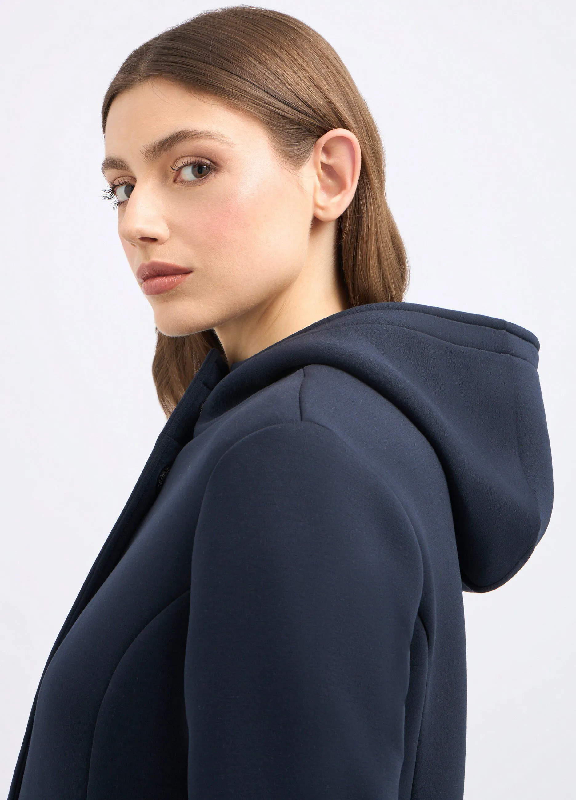 Cappotto con cappuccio in neoprene donna