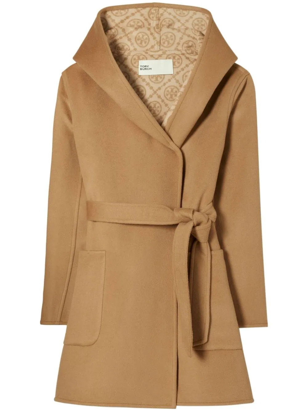 Cappotto con monogramma jacquard in marrone cammello - donna