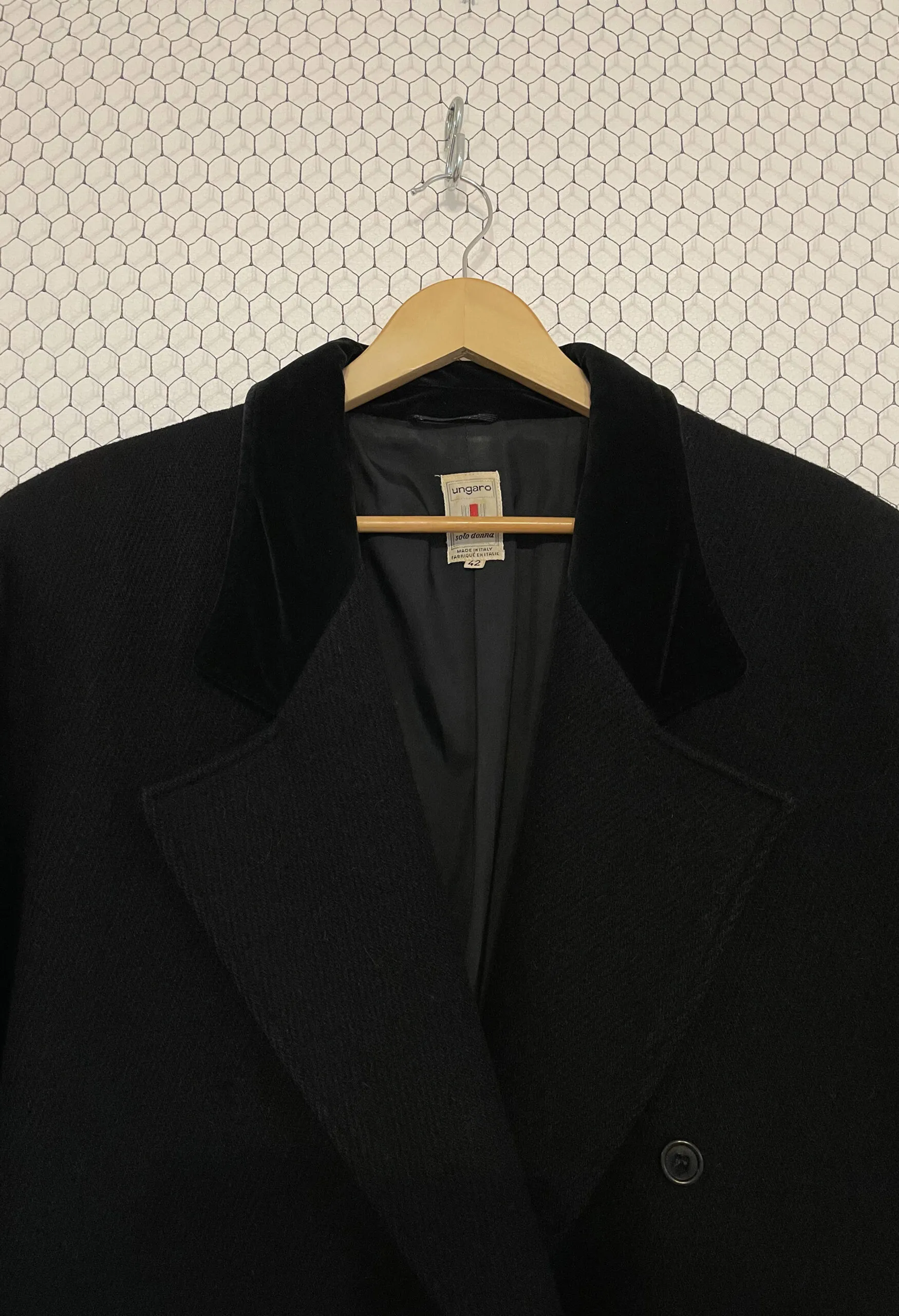 Cappotto nero in lana e alpaca Ungaro vintage anni ’80