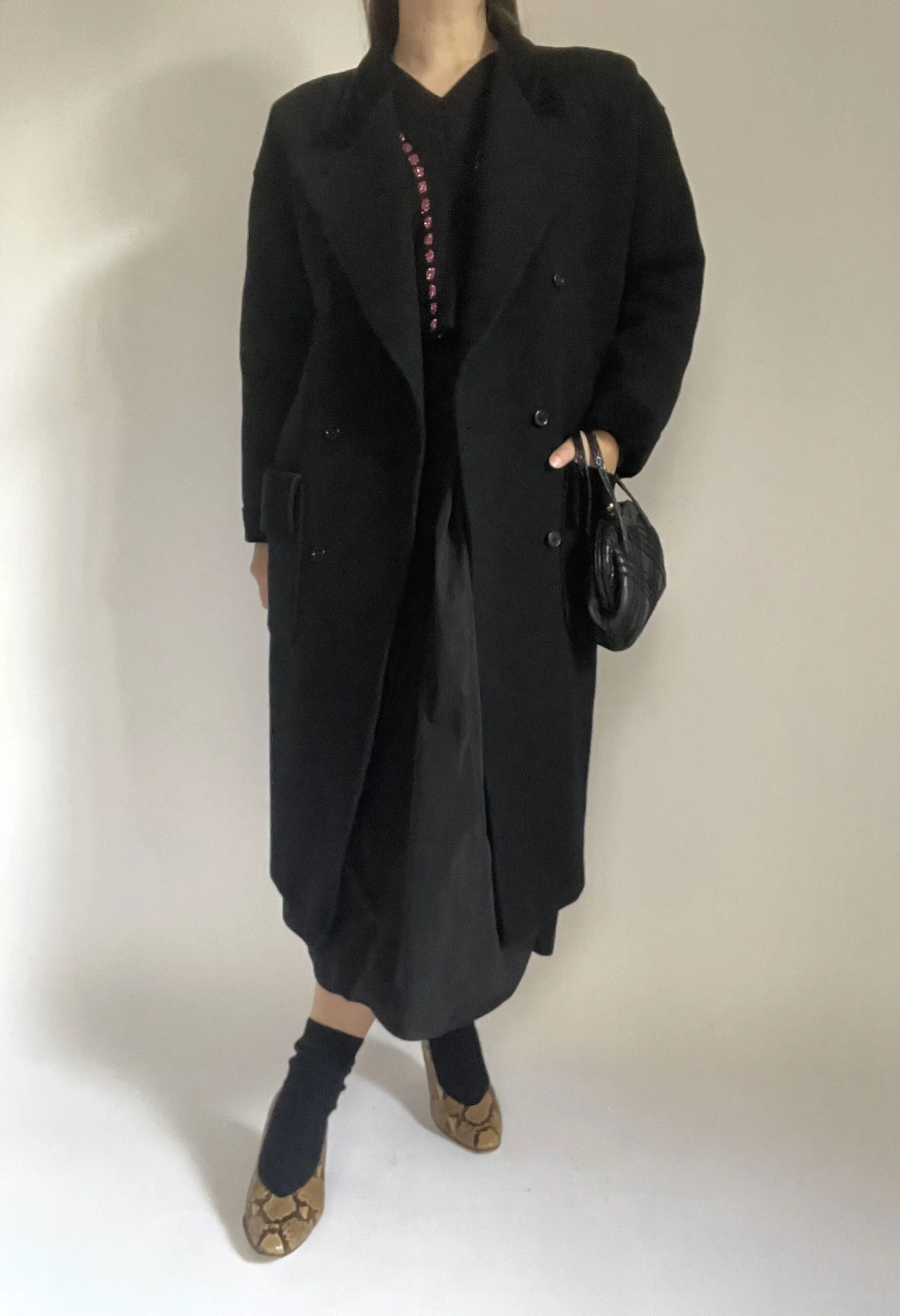Cappotto nero in lana e alpaca Ungaro vintage anni ’80