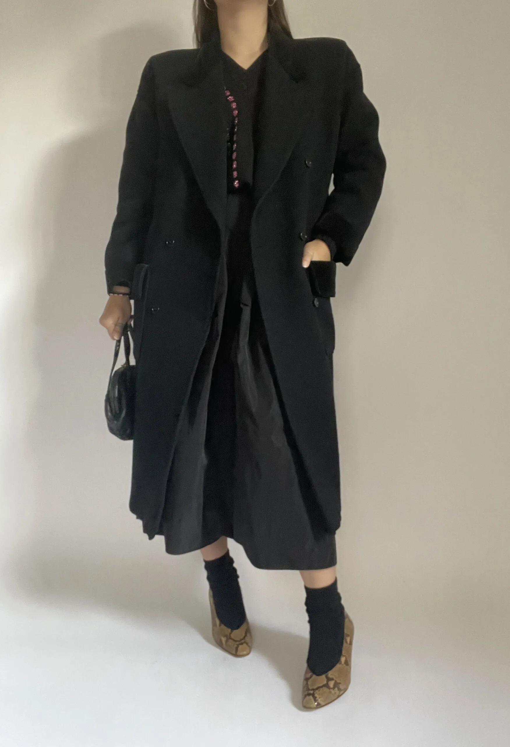 Cappotto nero in lana e alpaca Ungaro vintage anni ’80