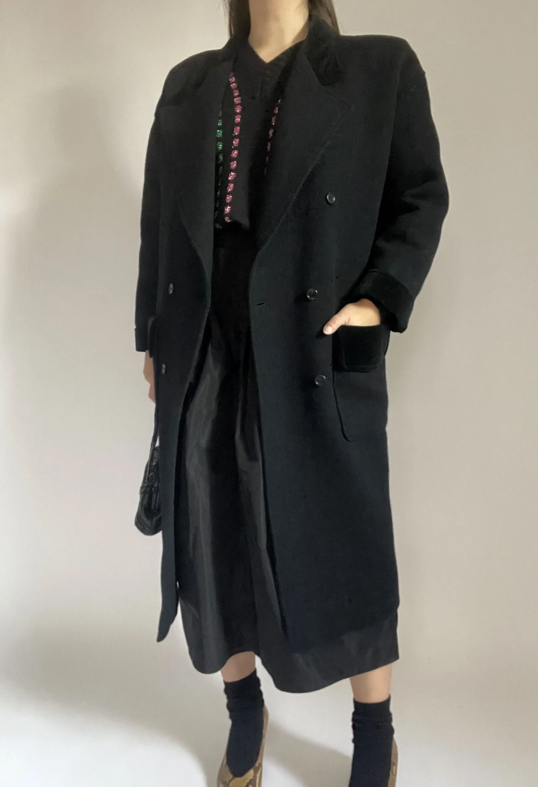 Cappotto nero in lana e alpaca Ungaro vintage anni ’80