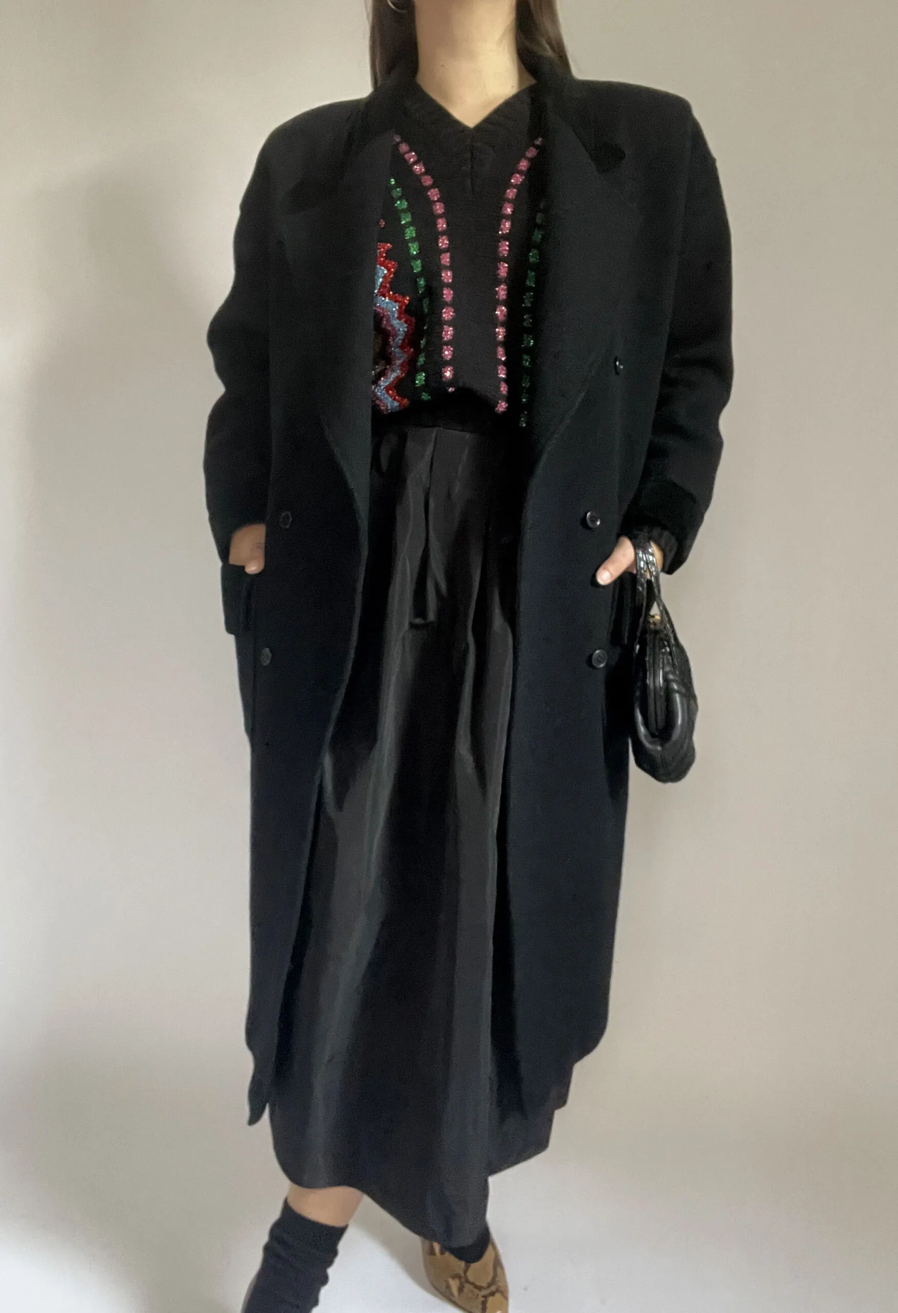 Cappotto nero in lana e alpaca Ungaro vintage anni ’80