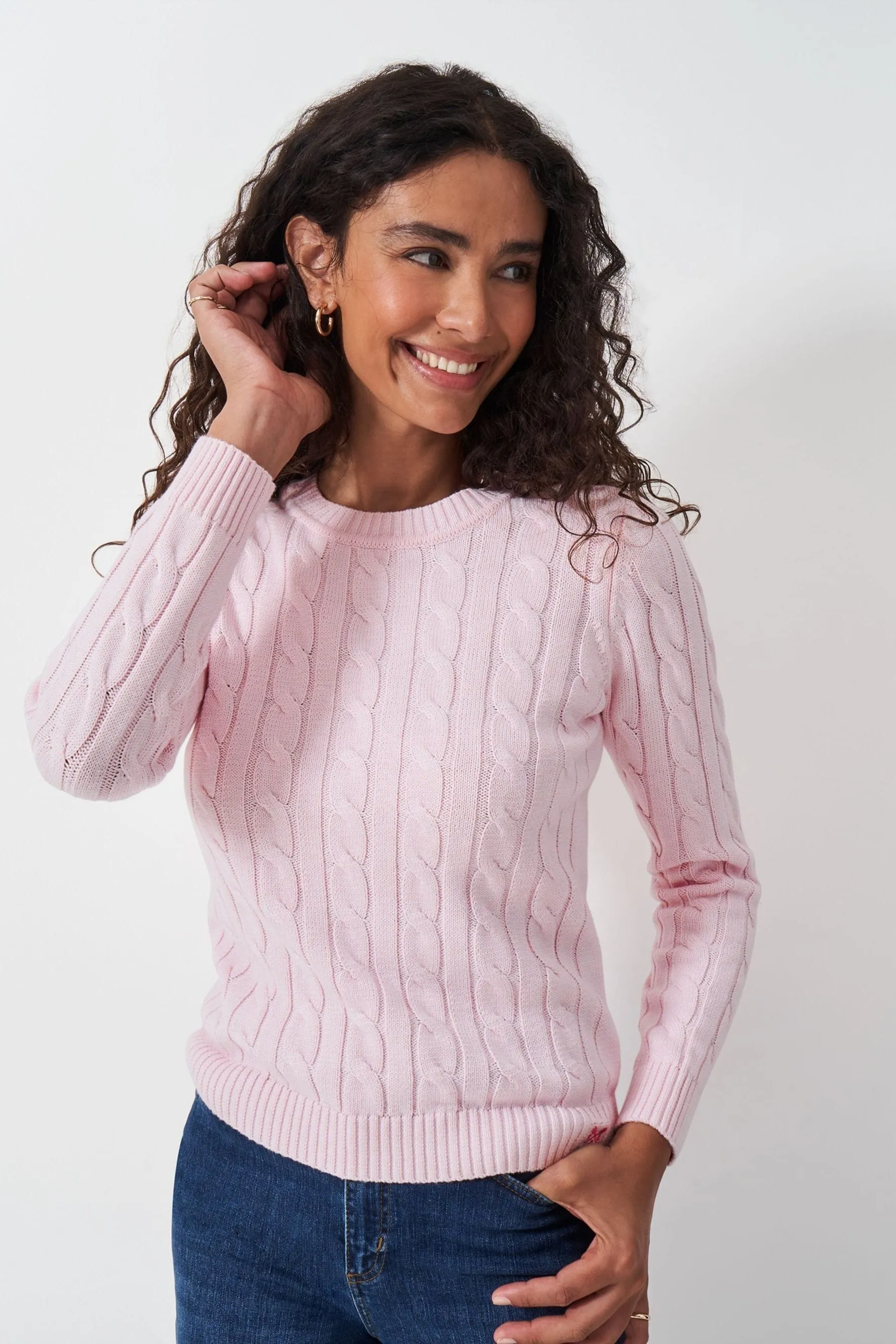 Crew Clothing Company Rosa - Girocollo Maglione a trecce grosse    