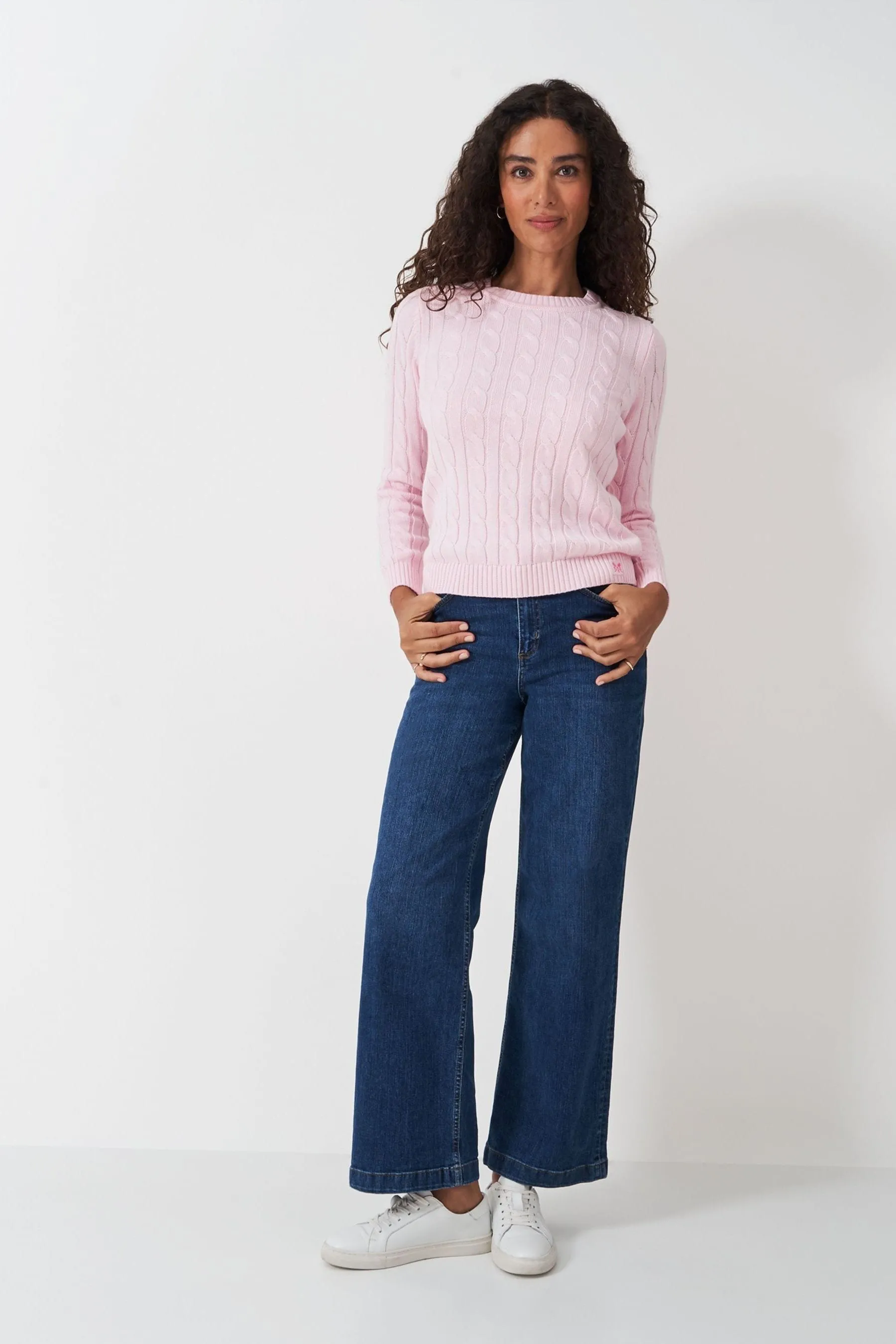 Crew Clothing Company Rosa - Girocollo Maglione a trecce grosse    