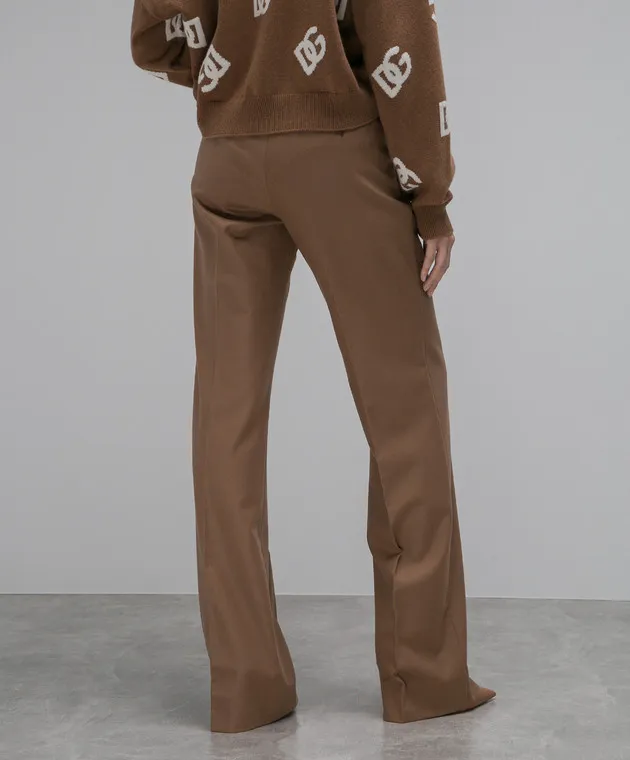 Dolce&Gabbana Pantaloni in lana marrone con logo metallico FTCZITGDBWW