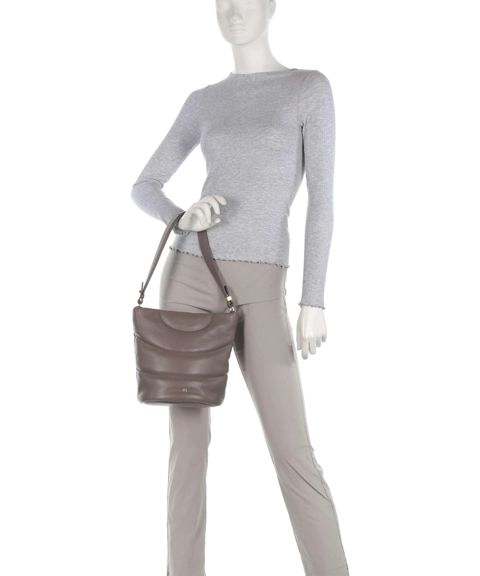  DuDu Bags Barbara M. Borsa a secchiello pelle a grana fine taupe  
