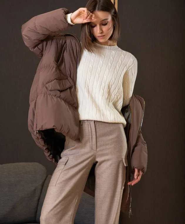 Enrico Mandelli Maglione in cashmere bianco con motivo strutturato A9KD145425