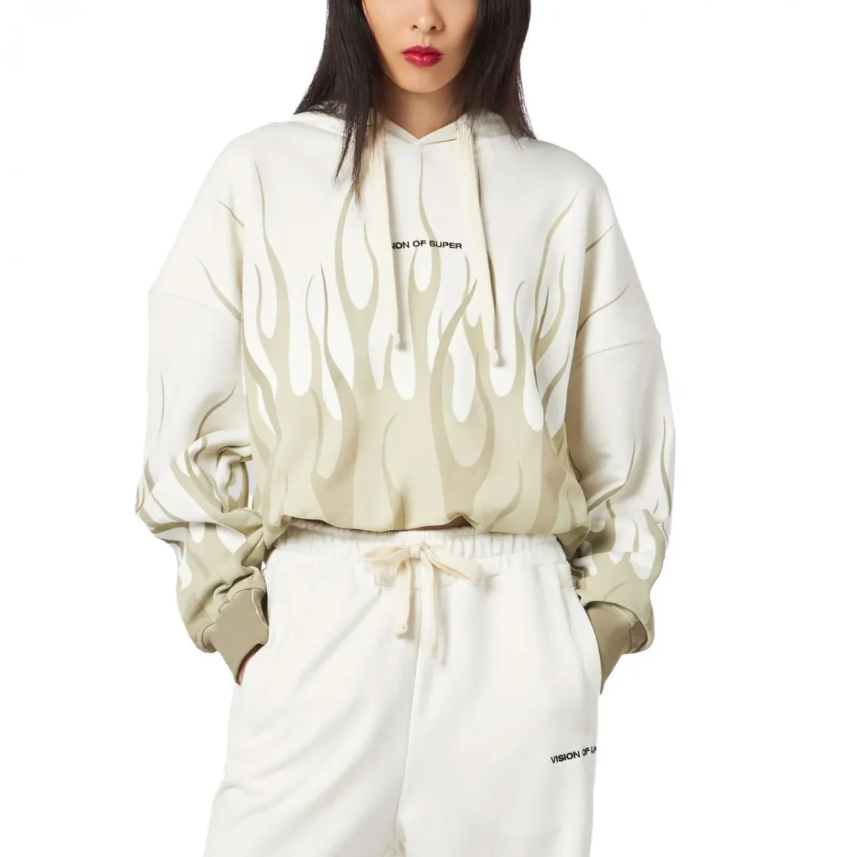 Felpa Crop Bianca Con Doppia Fiamma