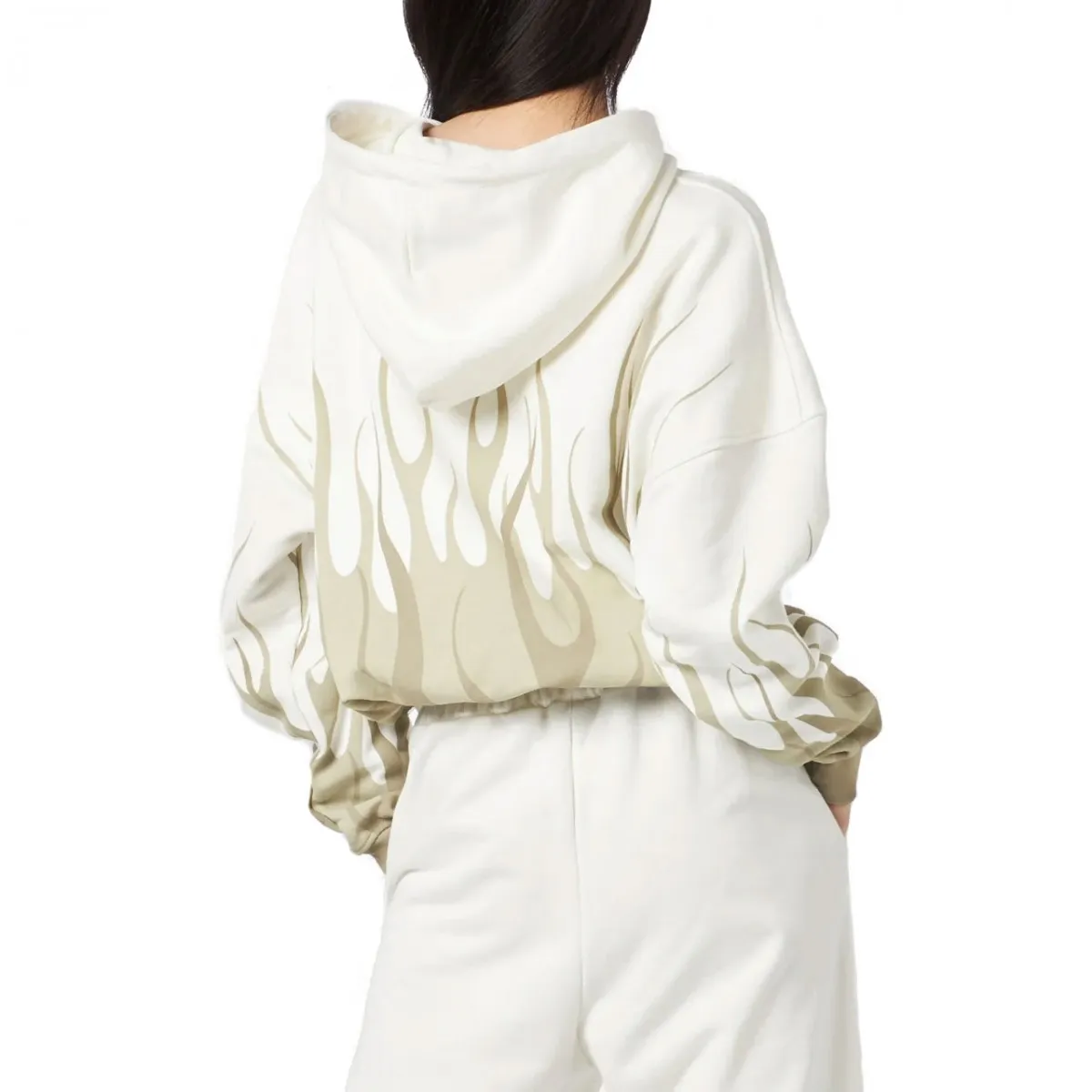Felpa Crop Bianca Con Doppia Fiamma