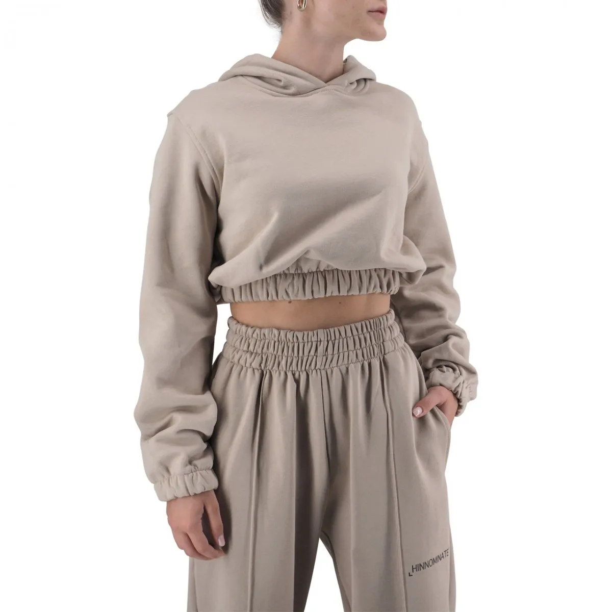 Felpa Crop Con Cappuccio Ed Elastico