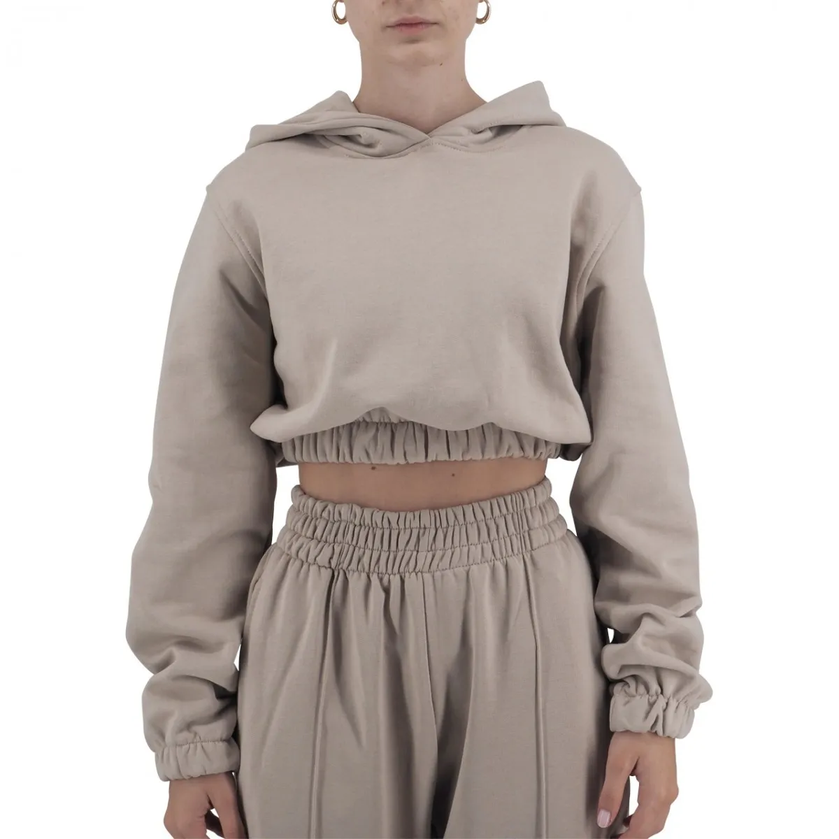 Felpa Crop Con Cappuccio Ed Elastico