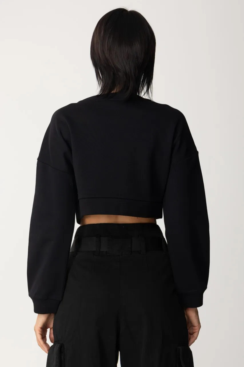 Felpa crop con logo in strass NERO LIMOUSINE