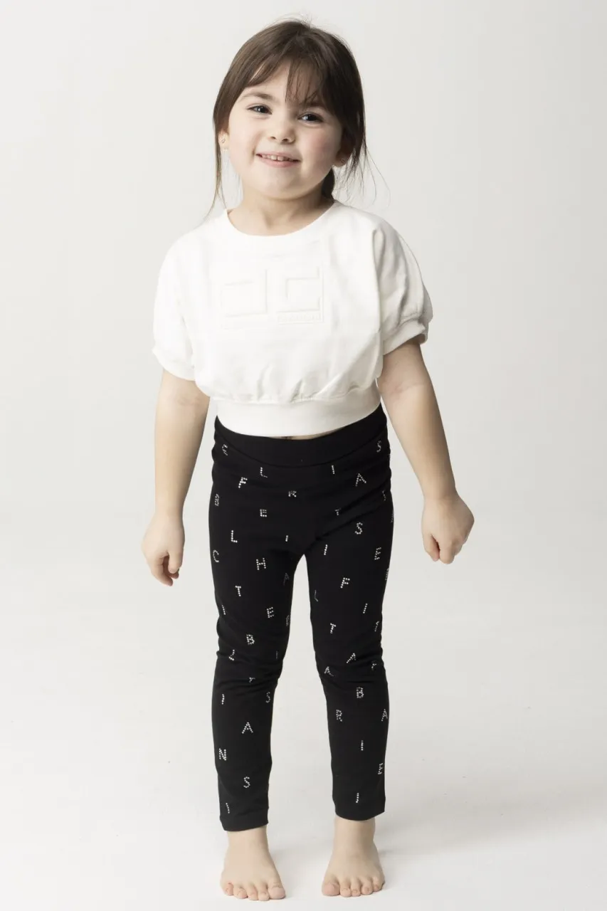 Felpa crop maniche corte e logo LIGHT CREAM