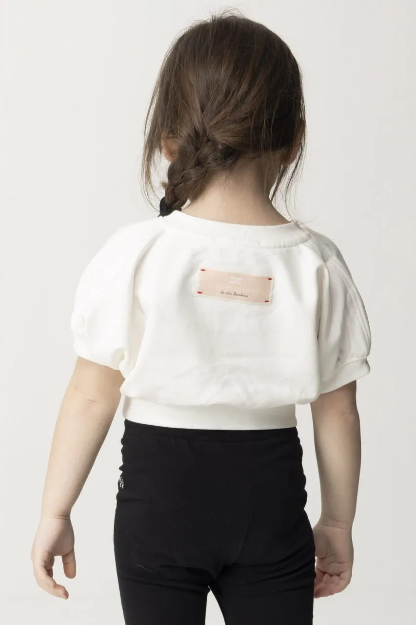 Felpa crop maniche corte e logo LIGHT CREAM