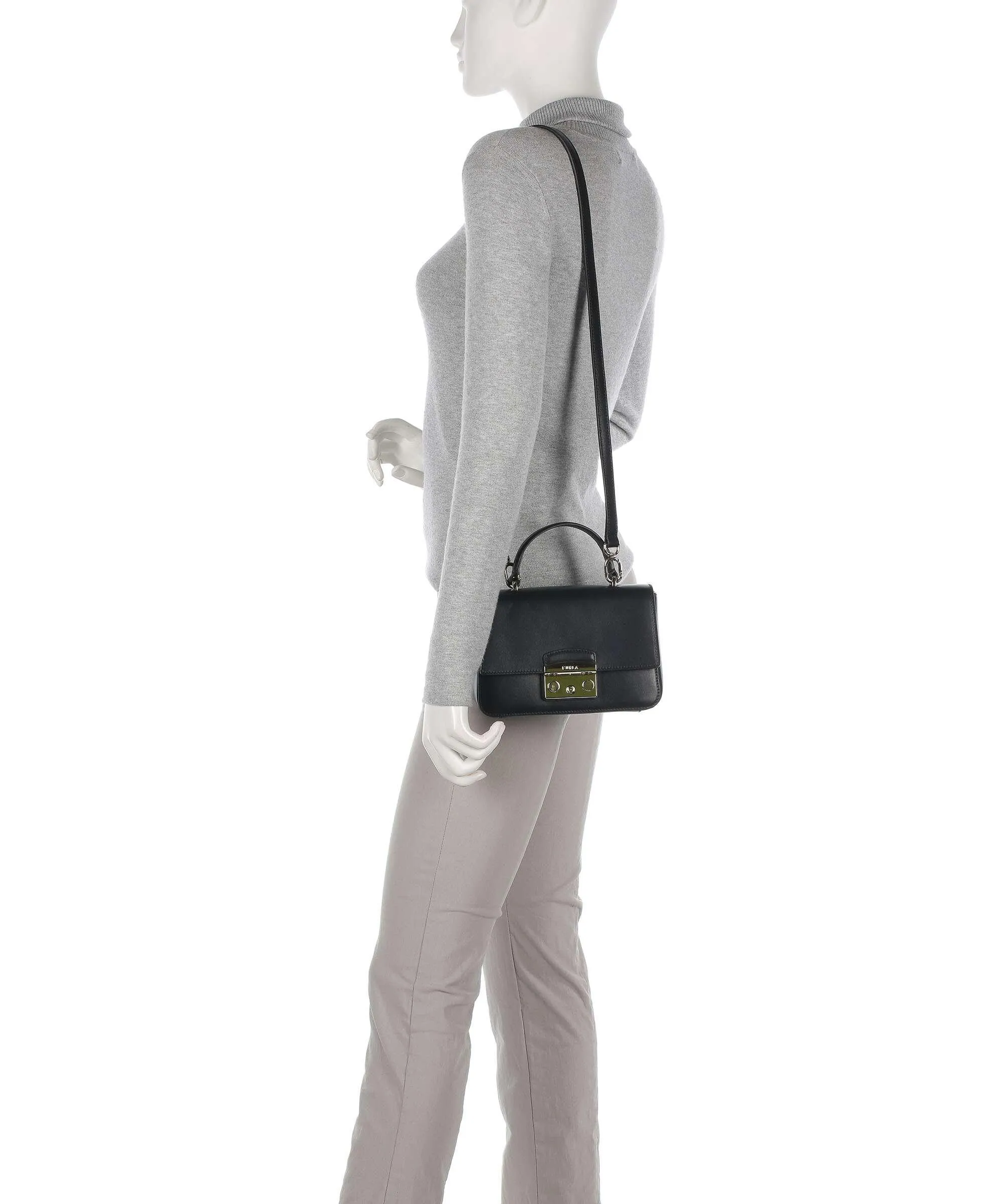  Furla Metropolis Mini Borsa a mano pelle a grana fine nero  