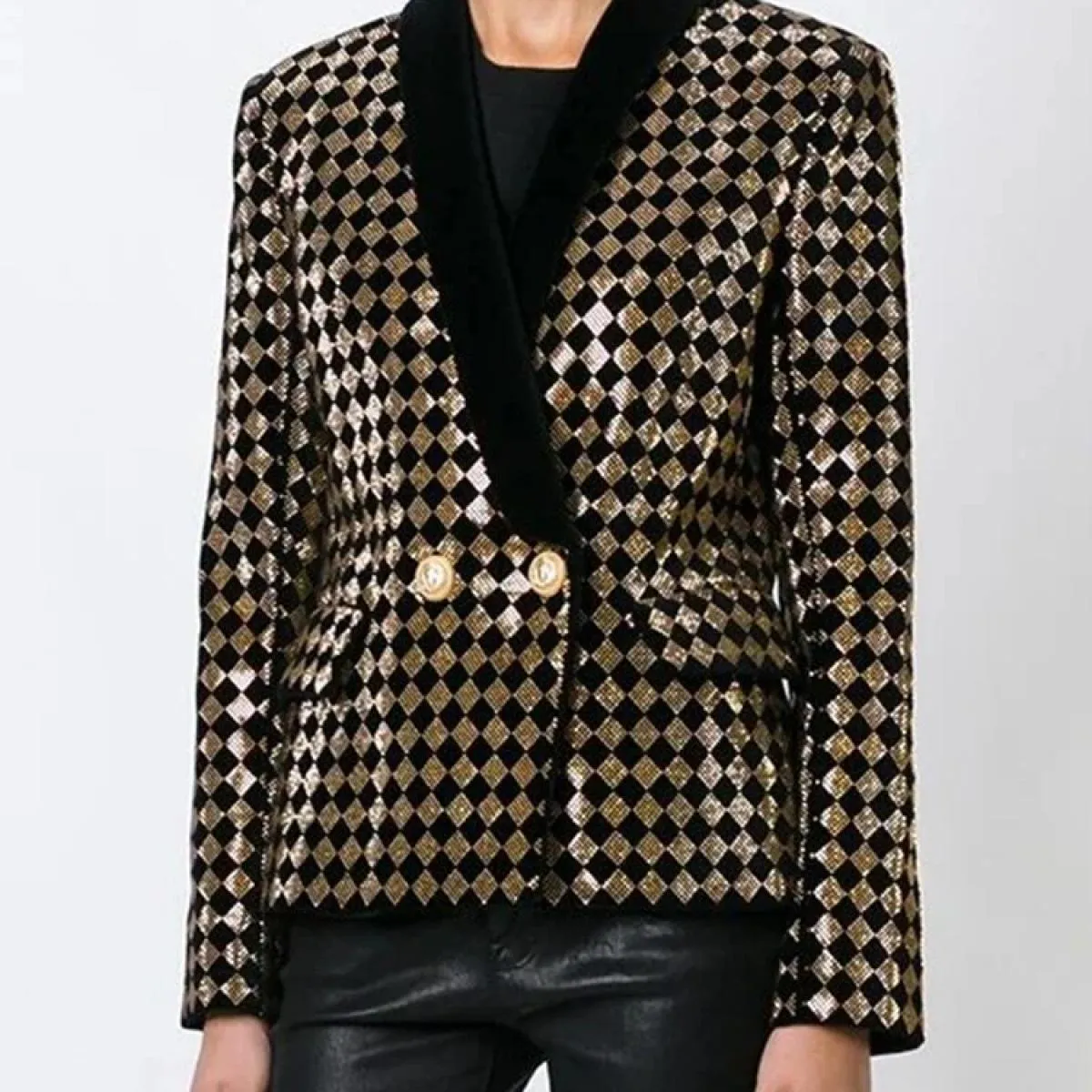 Giacca con colletto a scialle in velluto Giacca da donna in oro con blazer Diamond Blazer High
