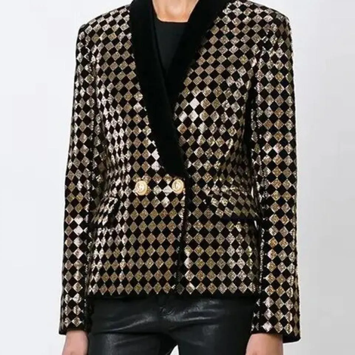 Giacca con colletto a scialle in velluto Giacca da donna in oro con blazer Diamond Blazer High