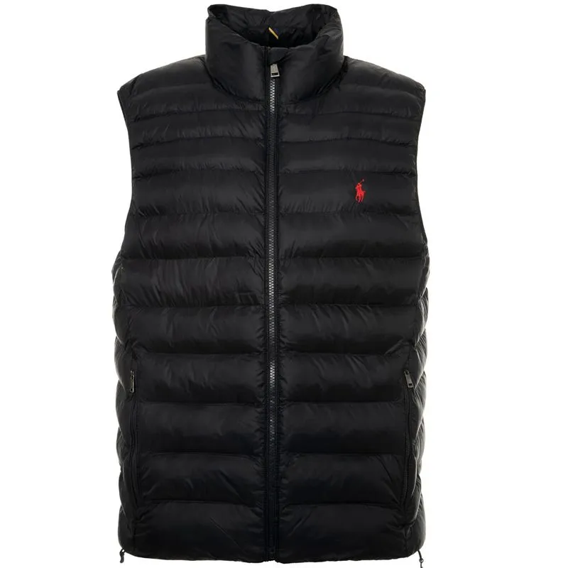Gilet imbottito blu navy con pony rosso 