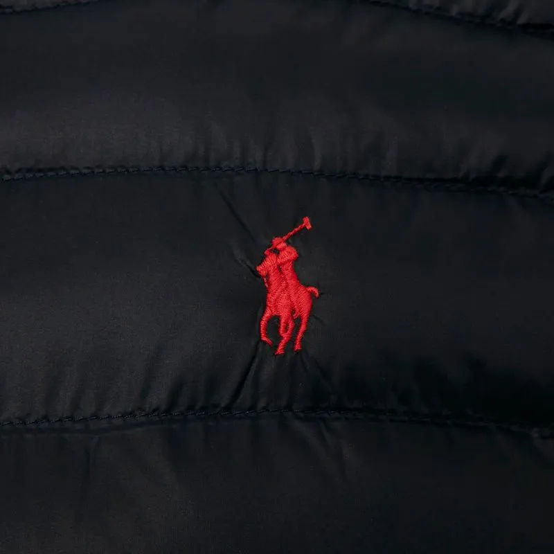 Gilet imbottito blu navy con pony rosso 