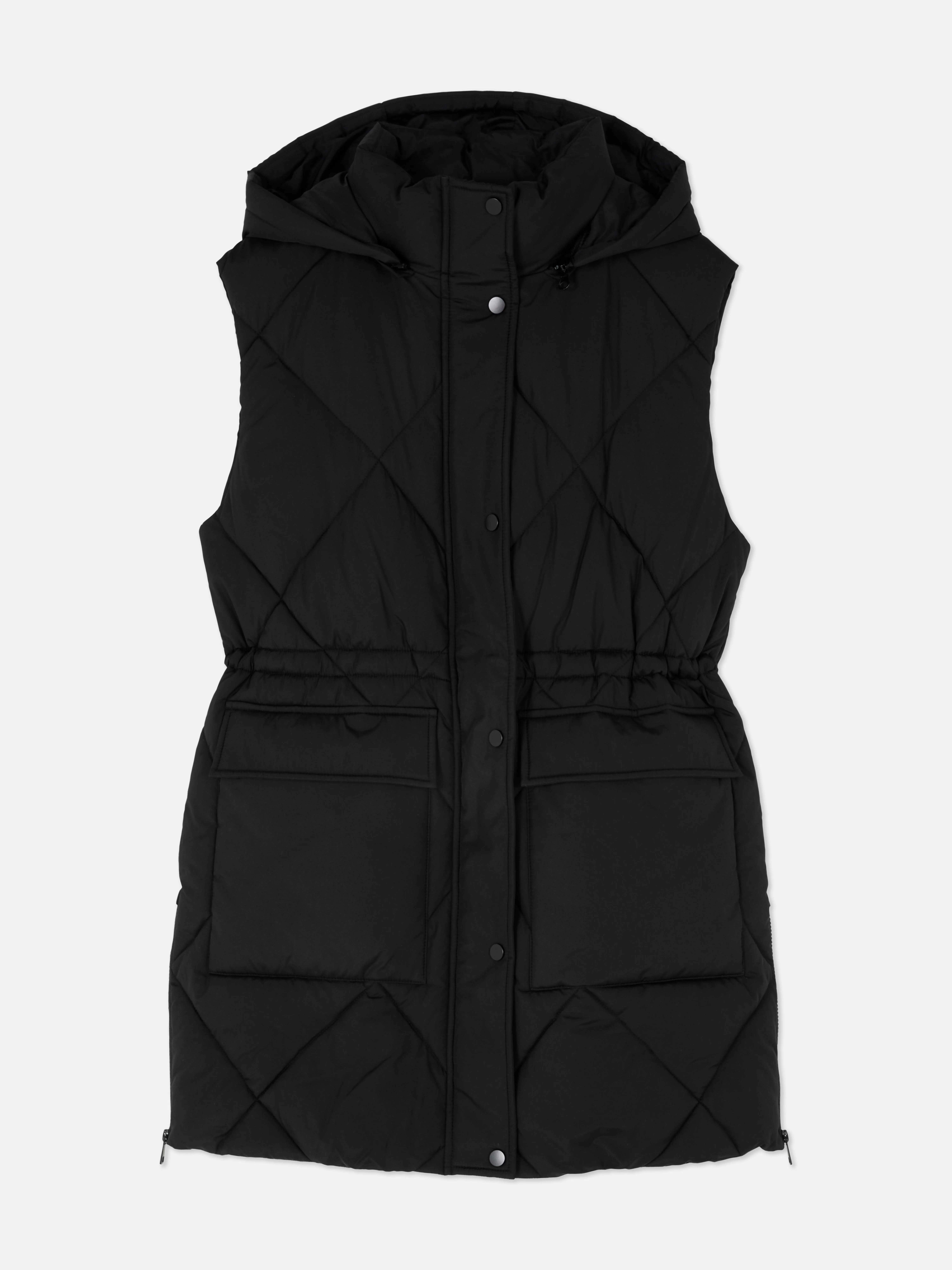 Gilet imbottito lungo con cappuccio