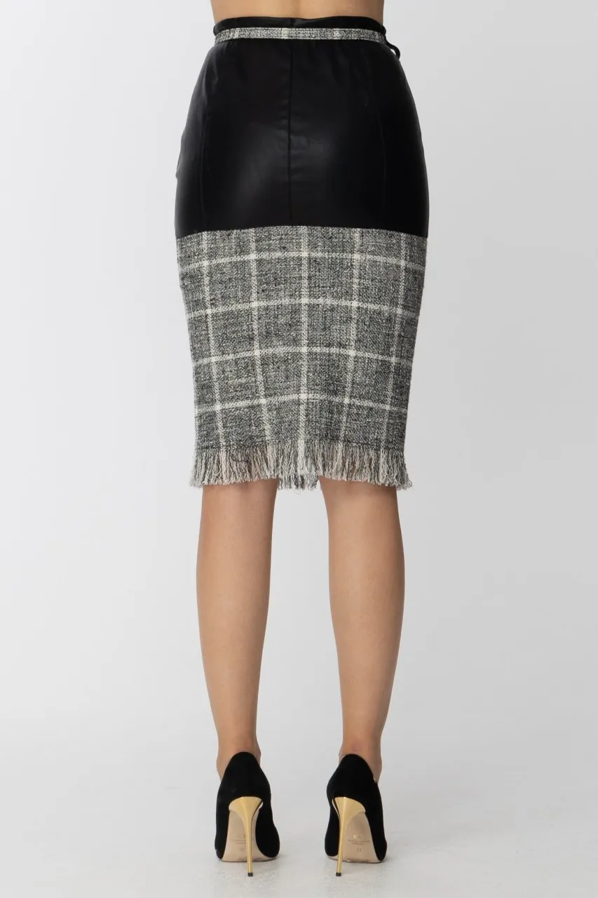 Gonna midi in simil pelle e tweed Nero