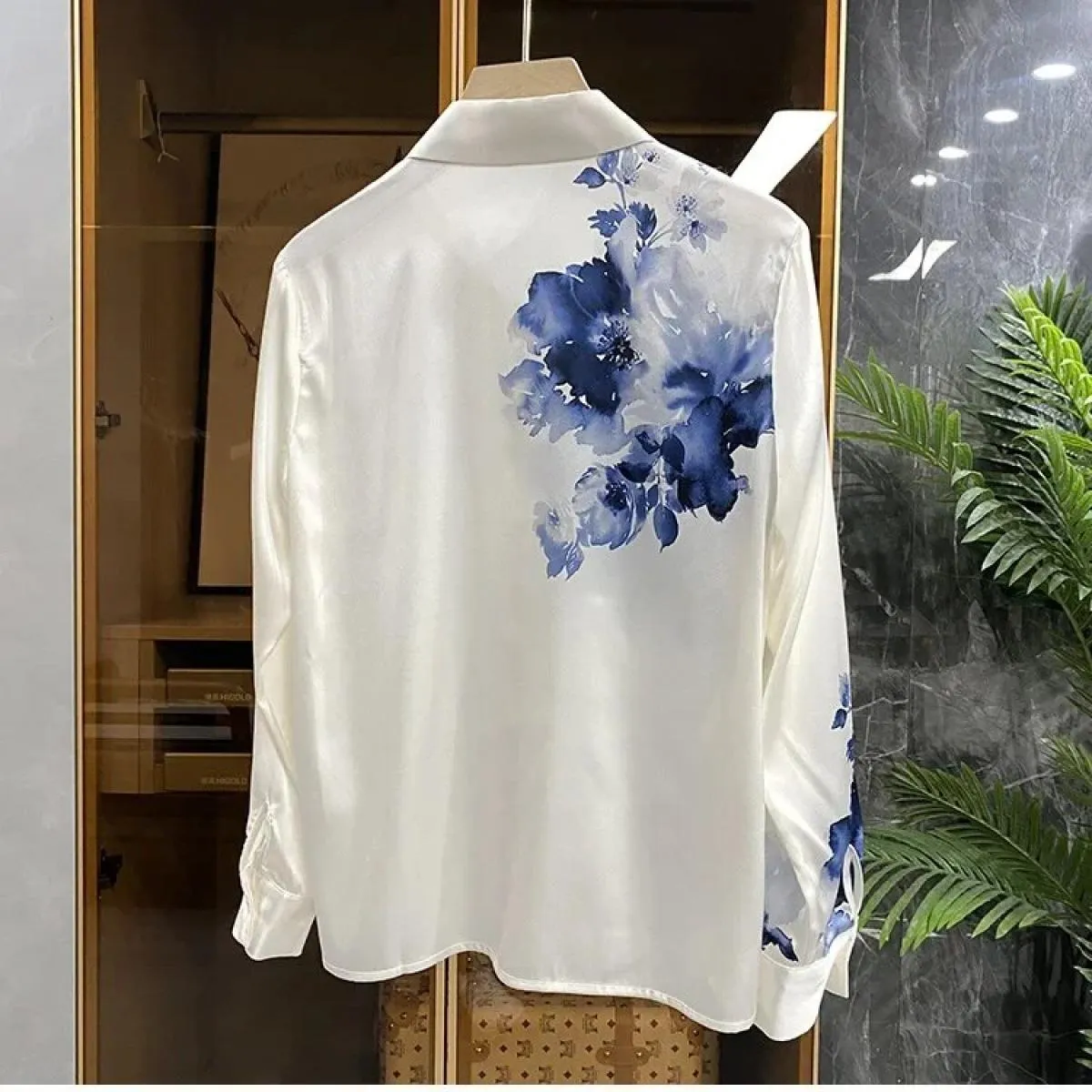 Imitazione della pittura a inchiostro di seta Posizionamento Camicia in seta di gelso Top Camicie da donna Top moda Mujer Camisa