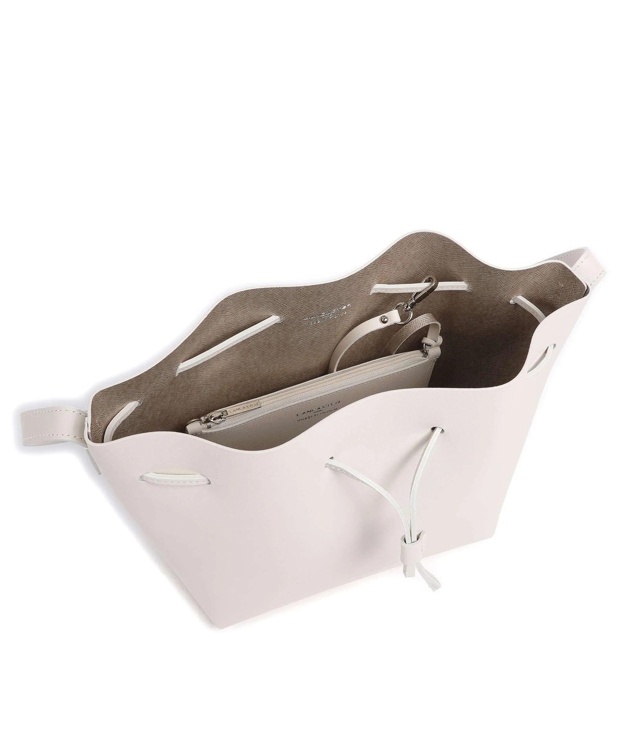  Lancaster Pur & Element City Americanino Borsa a secchiello pelle di vacchetta finemente grana avorio  