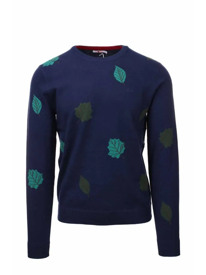 Maglia girocollo in lana fantasia foglie