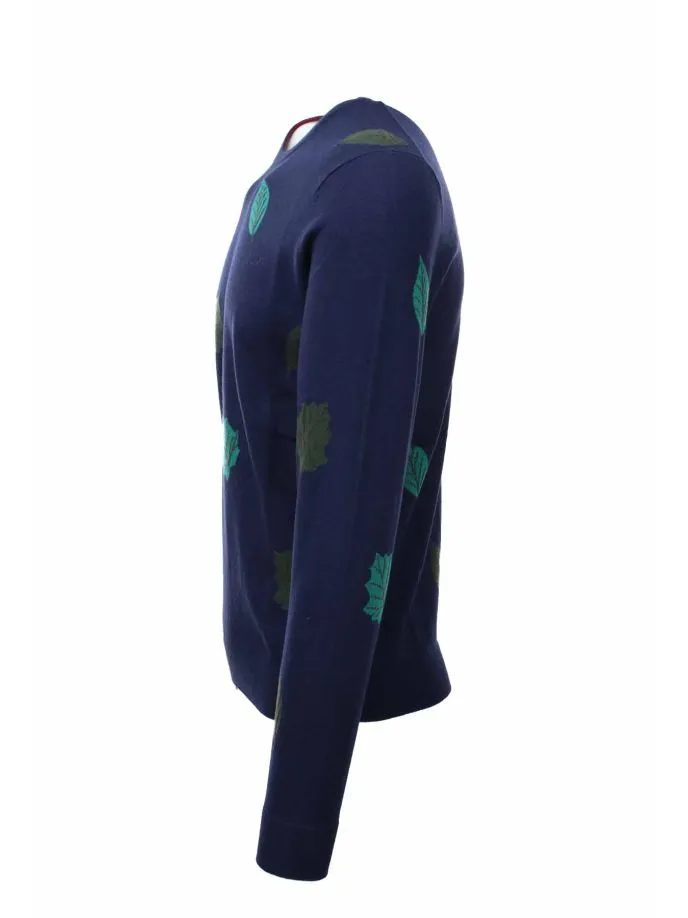 Maglia girocollo in lana fantasia foglie